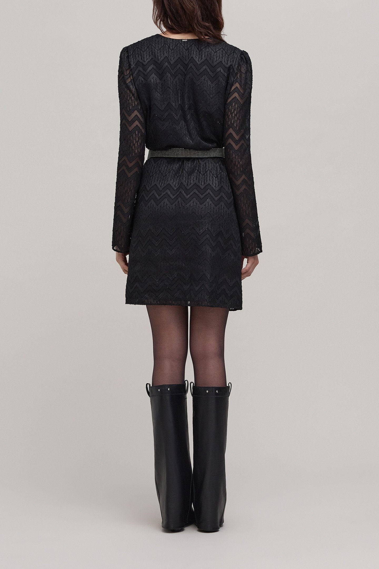 BLACK HERRINGBONE JACQUARD VOILE DRESS 4