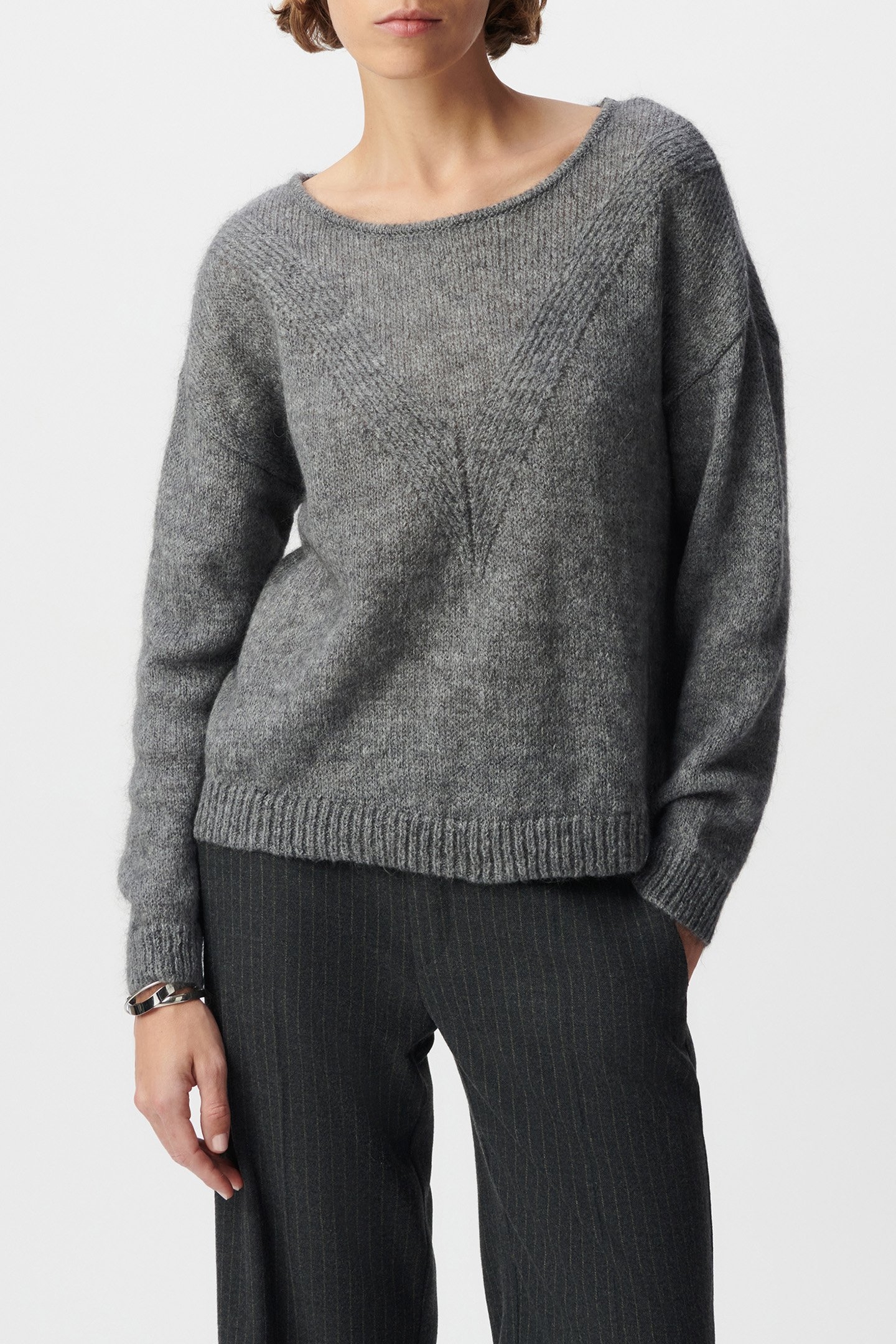 GREY HERRINGBONE KNIT SWEATER 1
