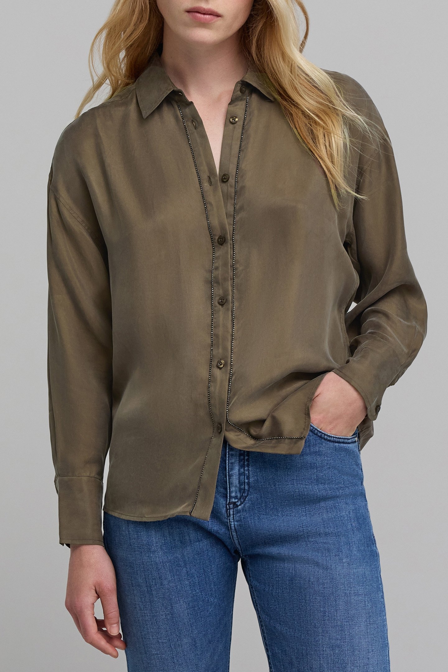 KHAKI OVERSIZE SHIRT WITH JEWEL PATTERN 1