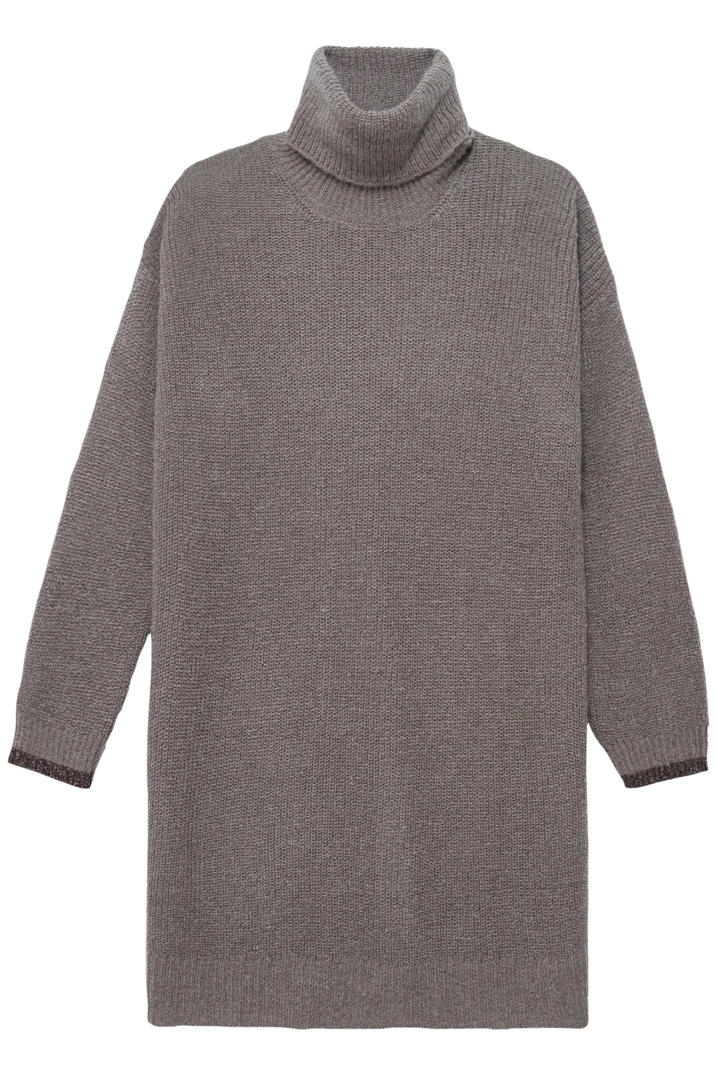 KHAKI RIB KNIT TURTLENECK SWEATER DRESS 1