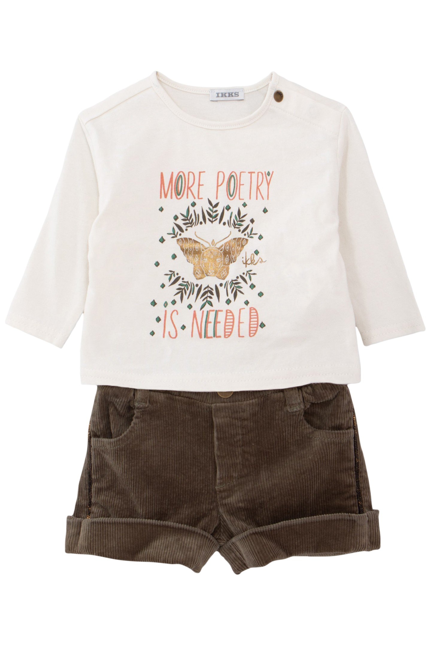 2-IN-1 BABY GIRL BUTTERFLY T-SHIRT AND KHAKI SHORTS SET 2