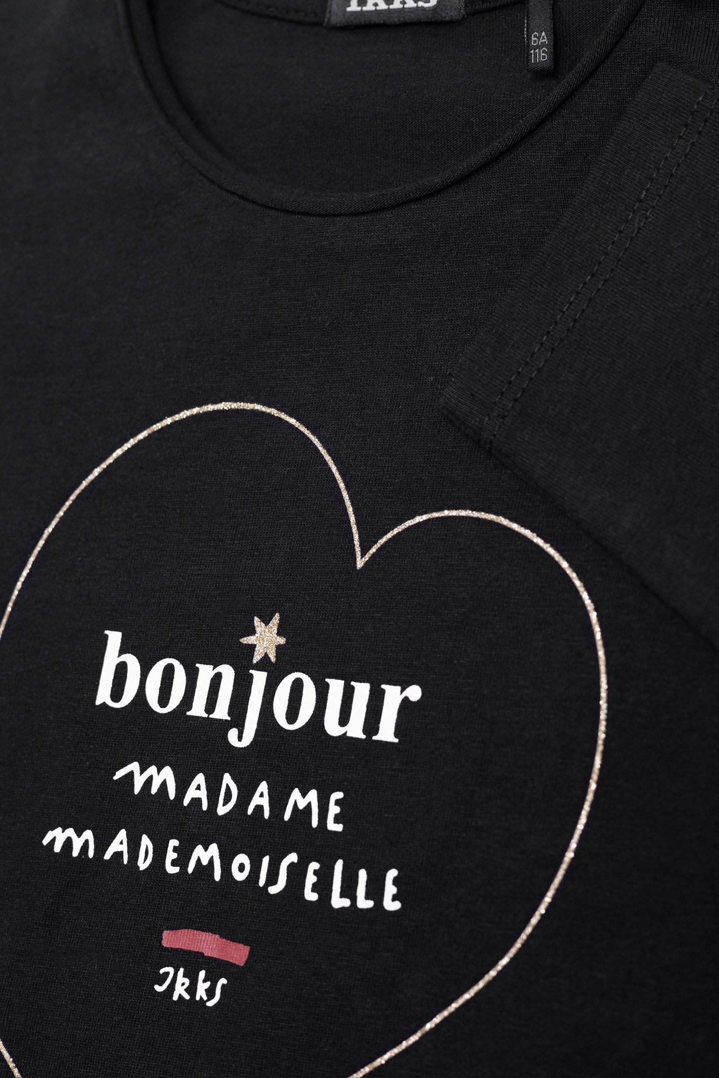 BLACK T-SHIRT ORGANIC COTTON GOLD HEART AND MESSAGE GIRL 4