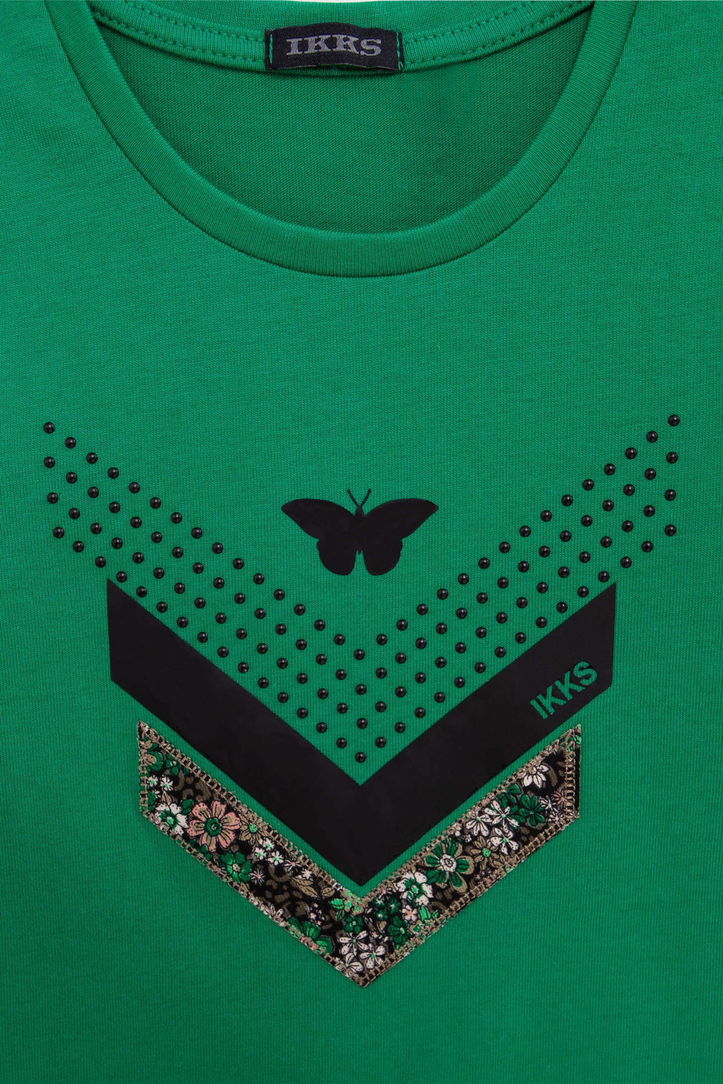 GIRL'S GREEN MULTI-MATERIAL HERRINGBONE T-SHIRT 4