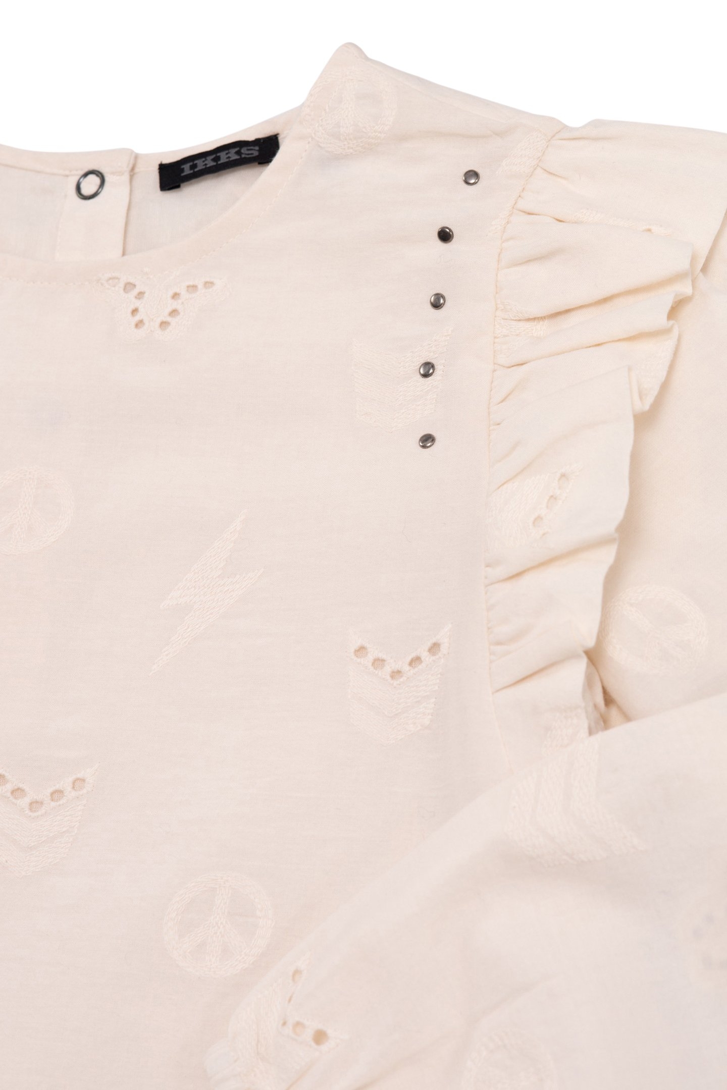 BLOUSE ECRU BRODERIE ANGLAISE MOTIFS ARMY FILLE 3