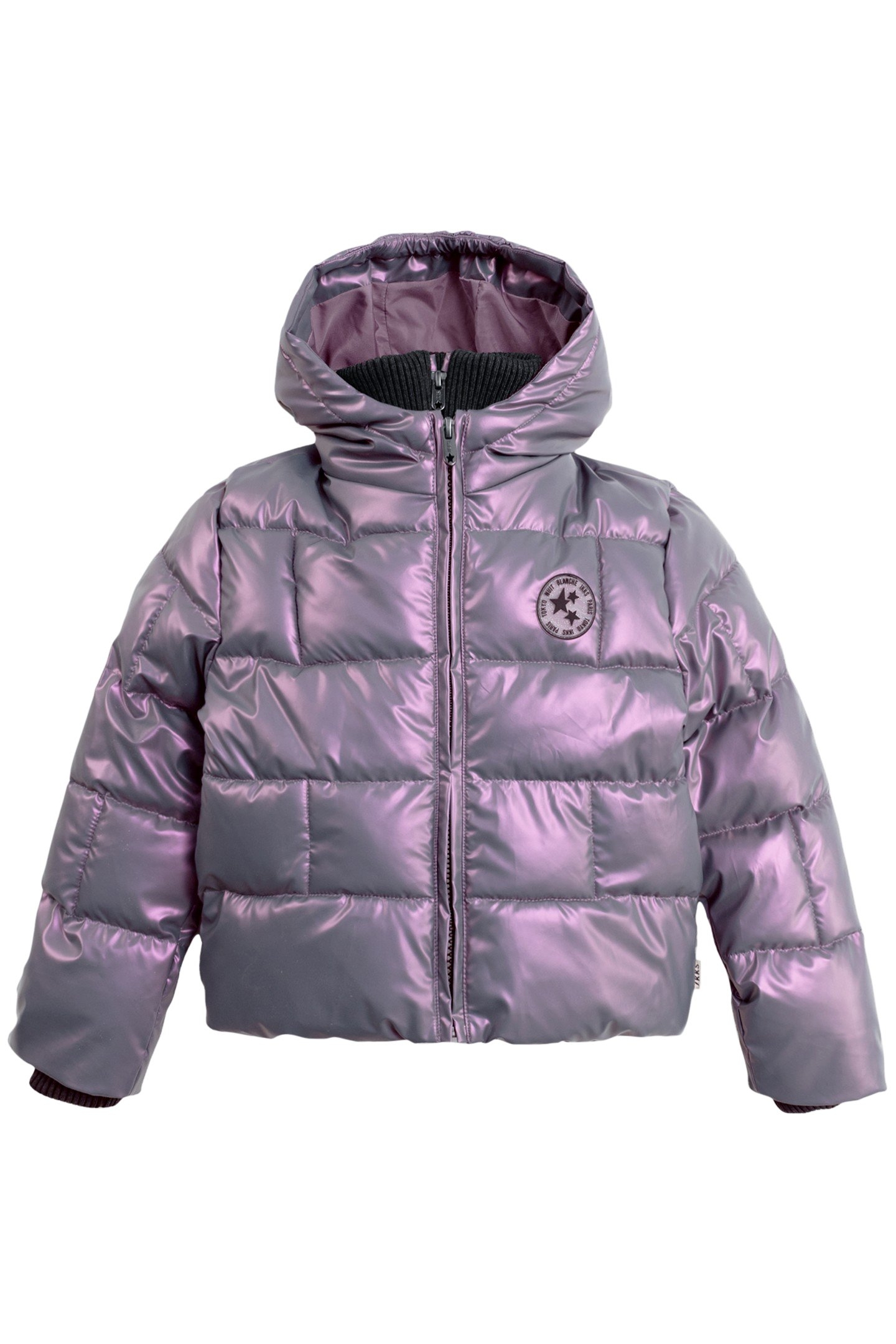 SHORT LILAC IRIDESCENT DOWN JACKET WITH GIRL'S TRIM 1