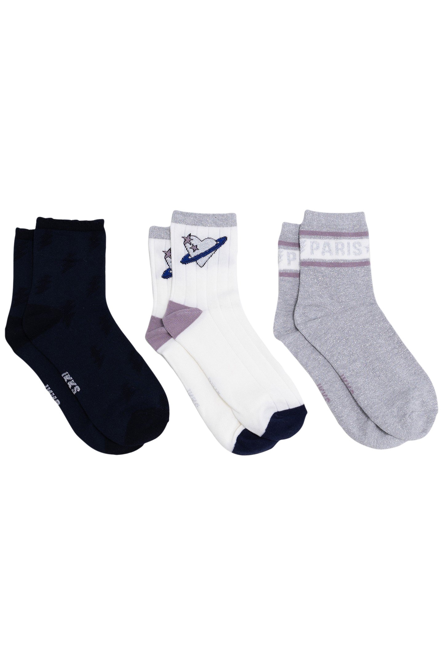 GIRL'S NAVY, ECRU AND SILVER SOCKS 2