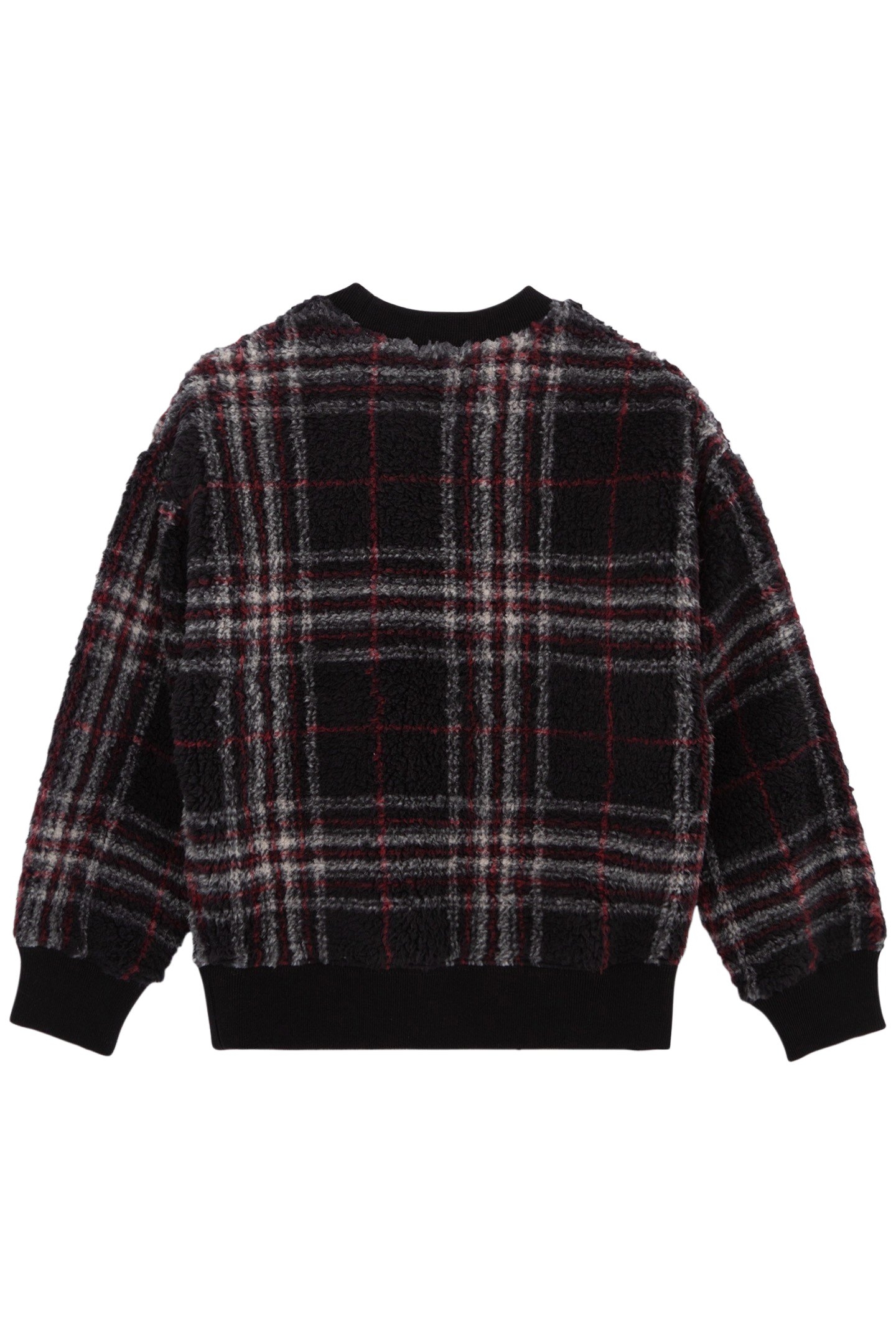 BOY'S BLACK RECYCLED SHERPA PLAID SWEATSHIRT 2