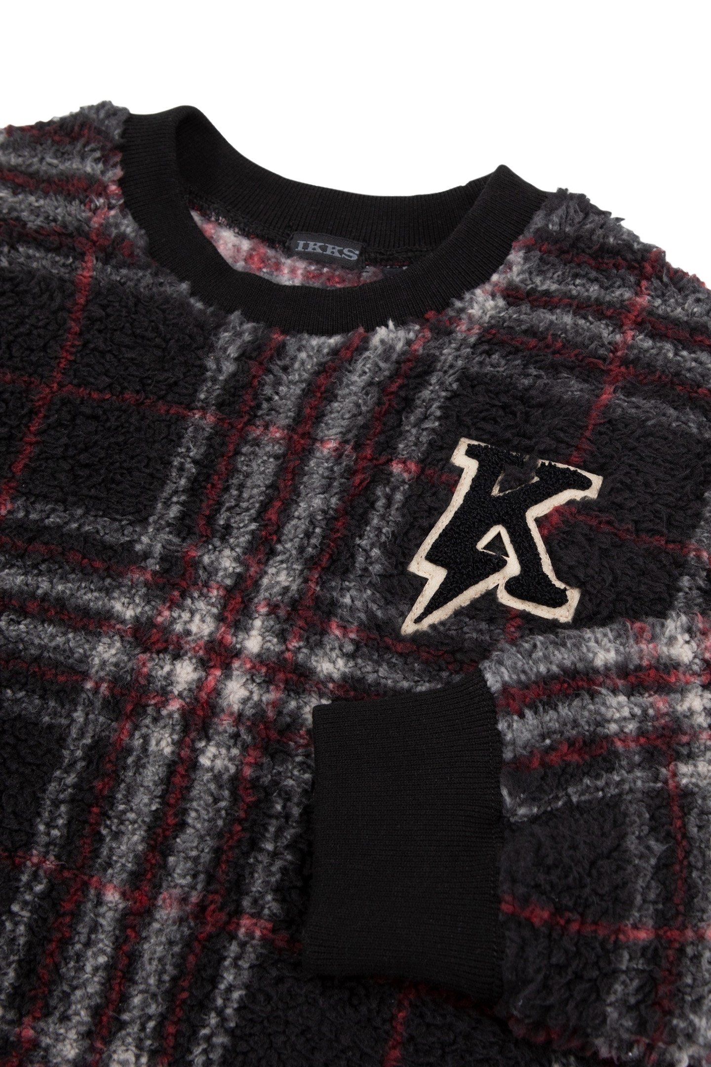 BOY'S BLACK RECYCLED SHERPA PLAID SWEATSHIRT 5