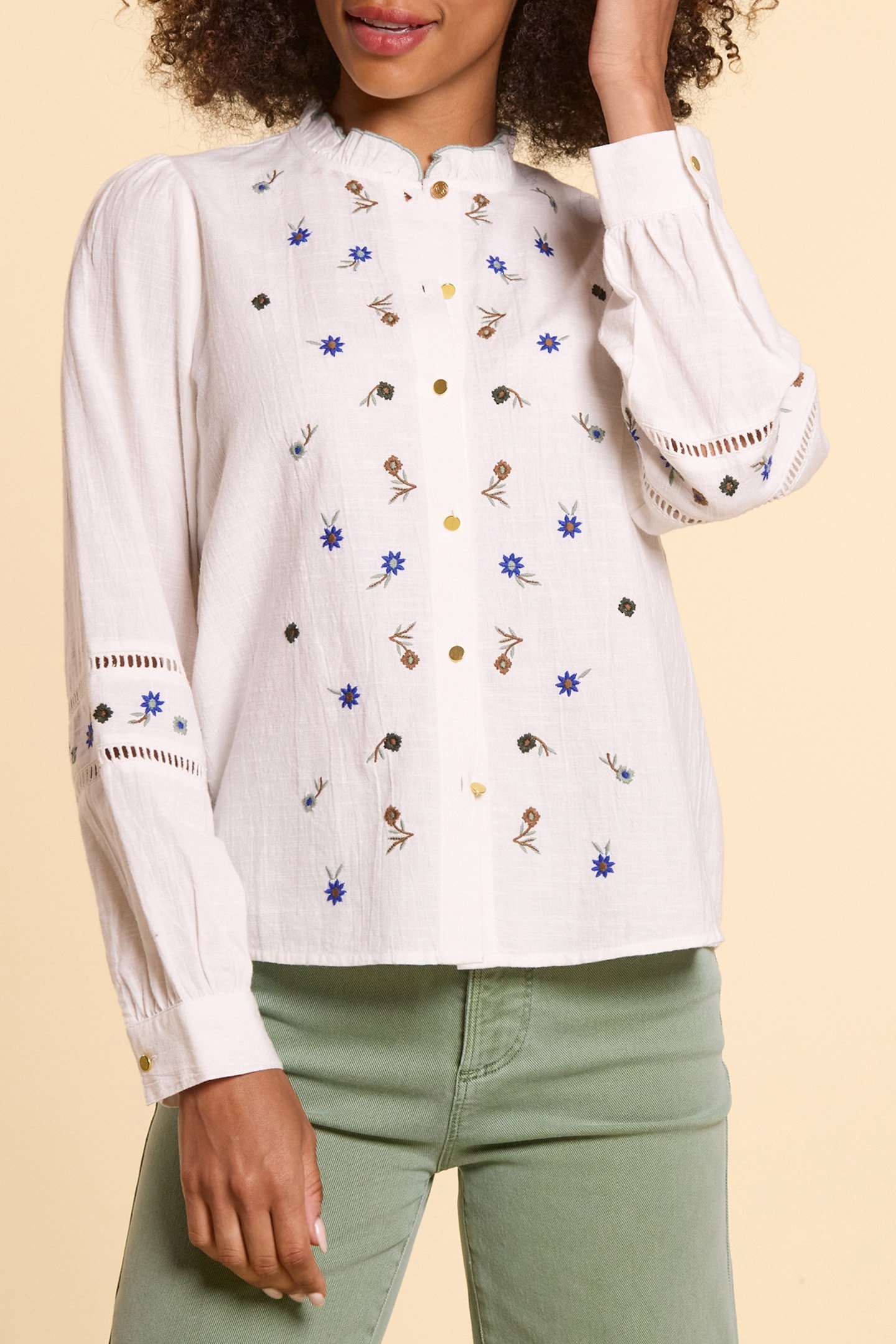 OFF-WHITE BLOUSE WITH FLOWER EMBROIDERY 1