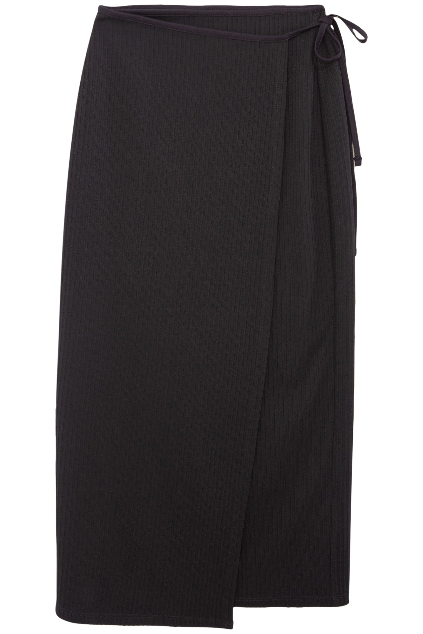 BLACK RIBBED LONG WRAP SKIRT 4