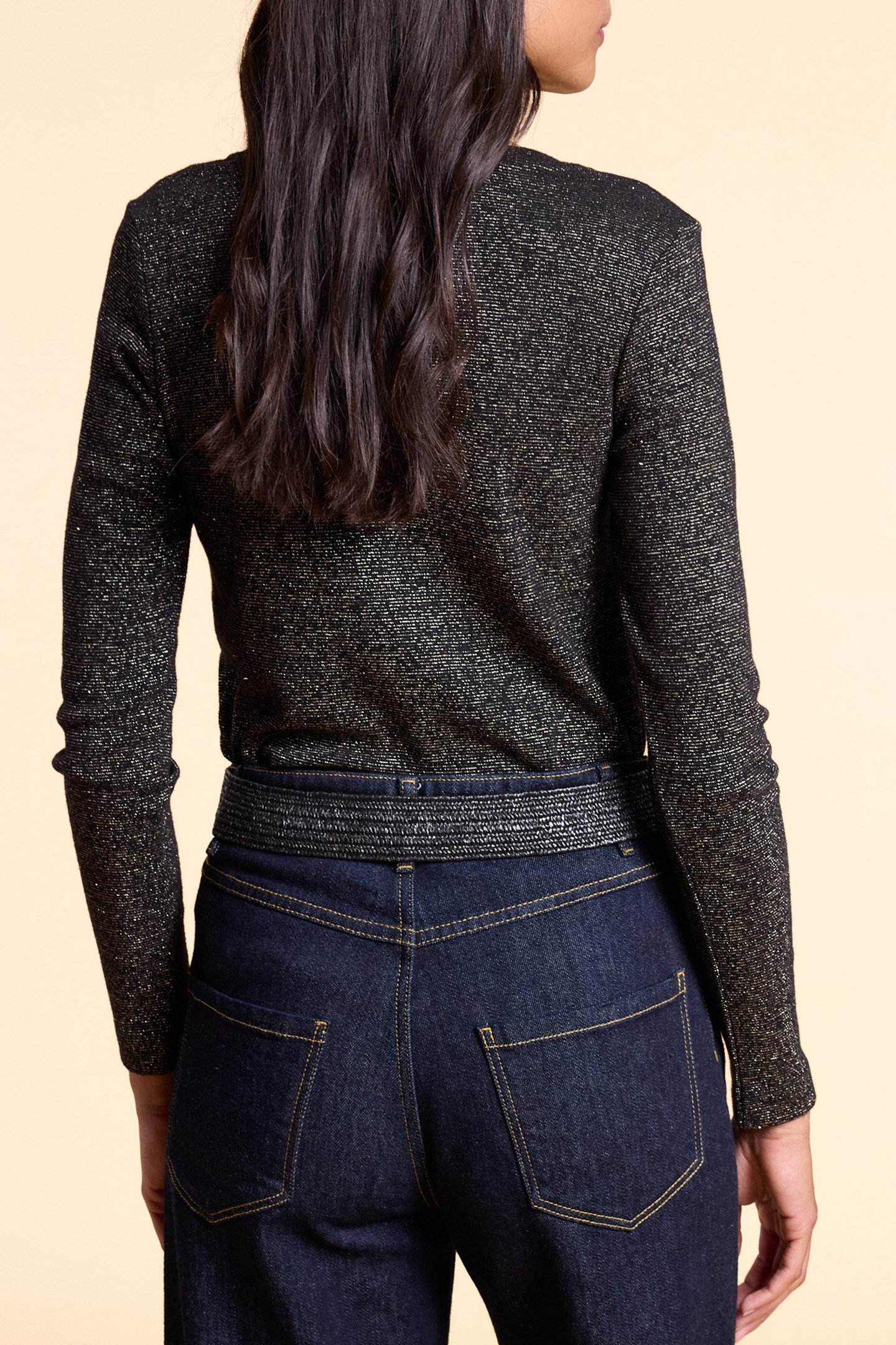 BLACK T-SHIRT WITH METALLIC GOLD STRIPES 2