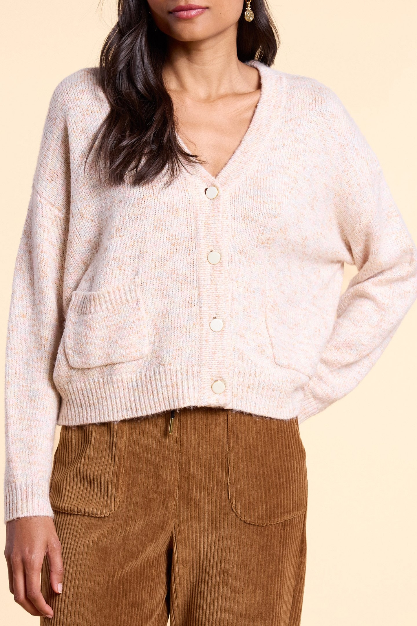 ECRU MOTTLED PASTEL KNITTED CARDIGAN 4