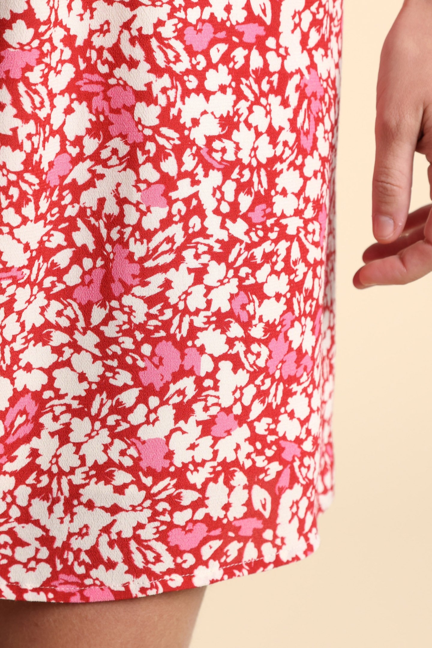 RED SHIRT DRESS WITH FLORAL TACHIST PRINT 8