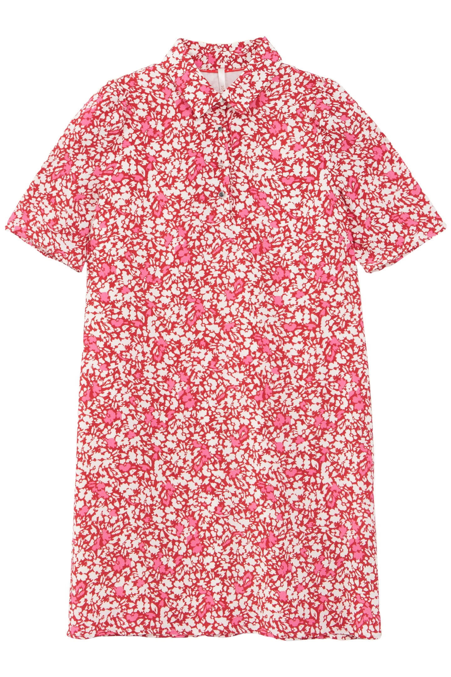 RED SHIRT DRESS WITH FLORAL TACHIST PRINT 4