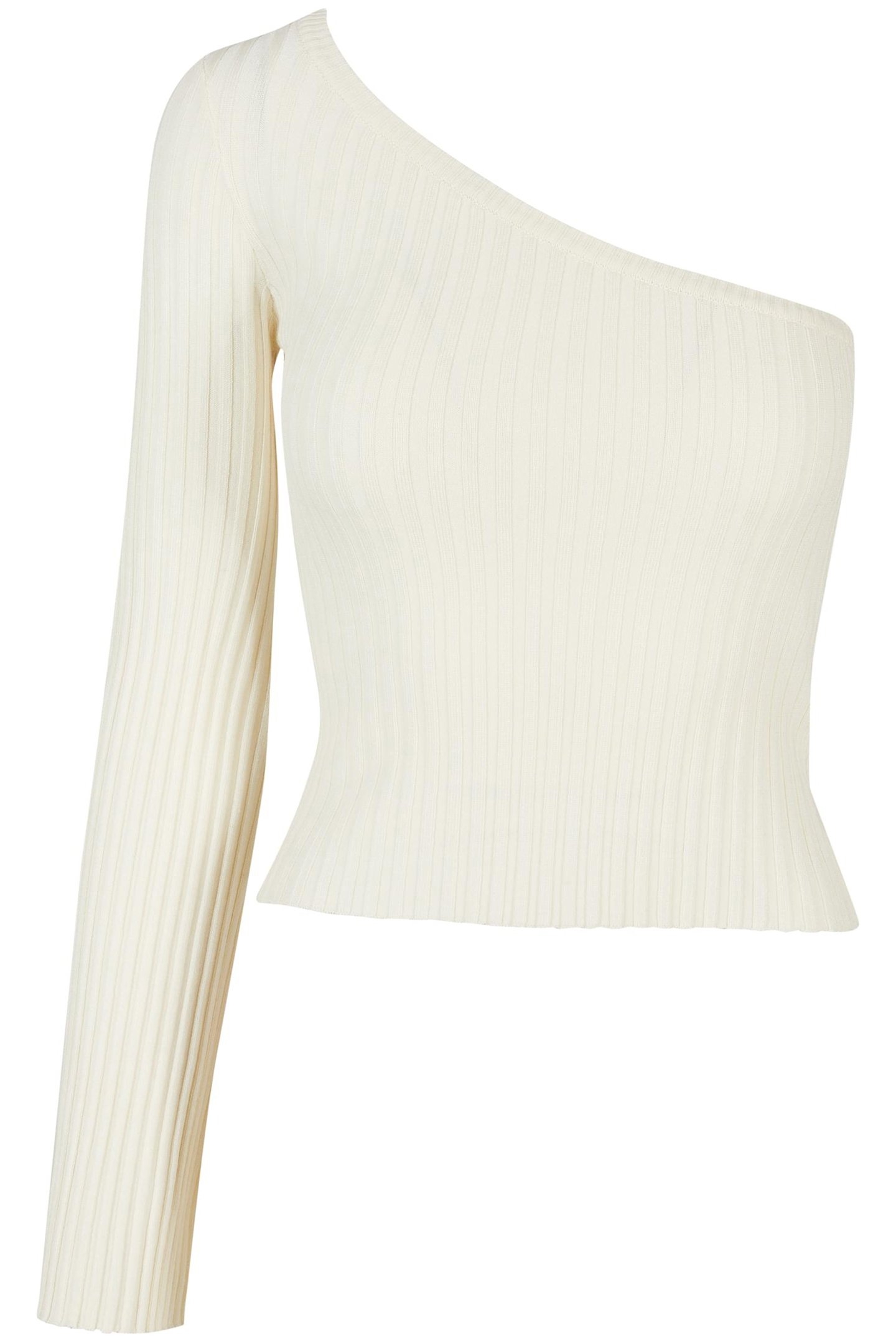 LADIES SHORT RIB KNIT ONE SLEEVE SWEATER WHITESAND 1