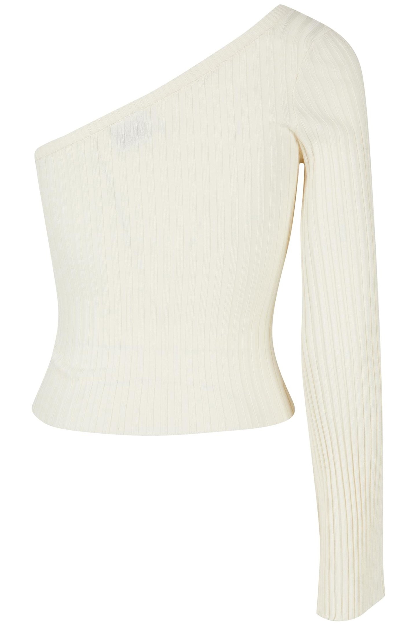 LADIES SHORT RIB KNIT ONE SLEEVE SWEATER WHITESAND 2