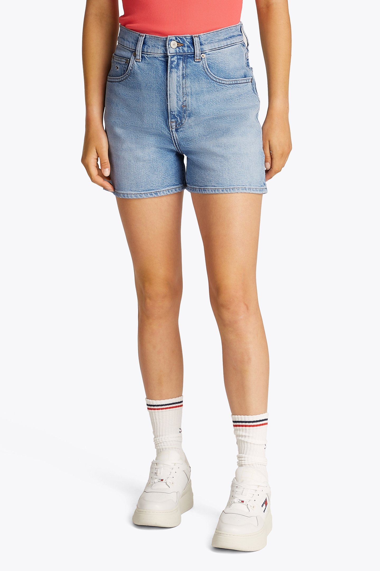 MOM HIGH-WAISTED SKINNY FIT SHORTS BLUE 1