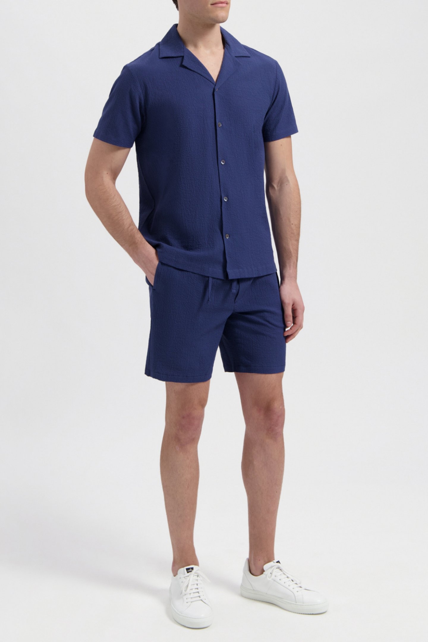 SHAW | SHORTSLEEVE STRETCH SEERSUCKER SHIRT NAVY BLUE 3