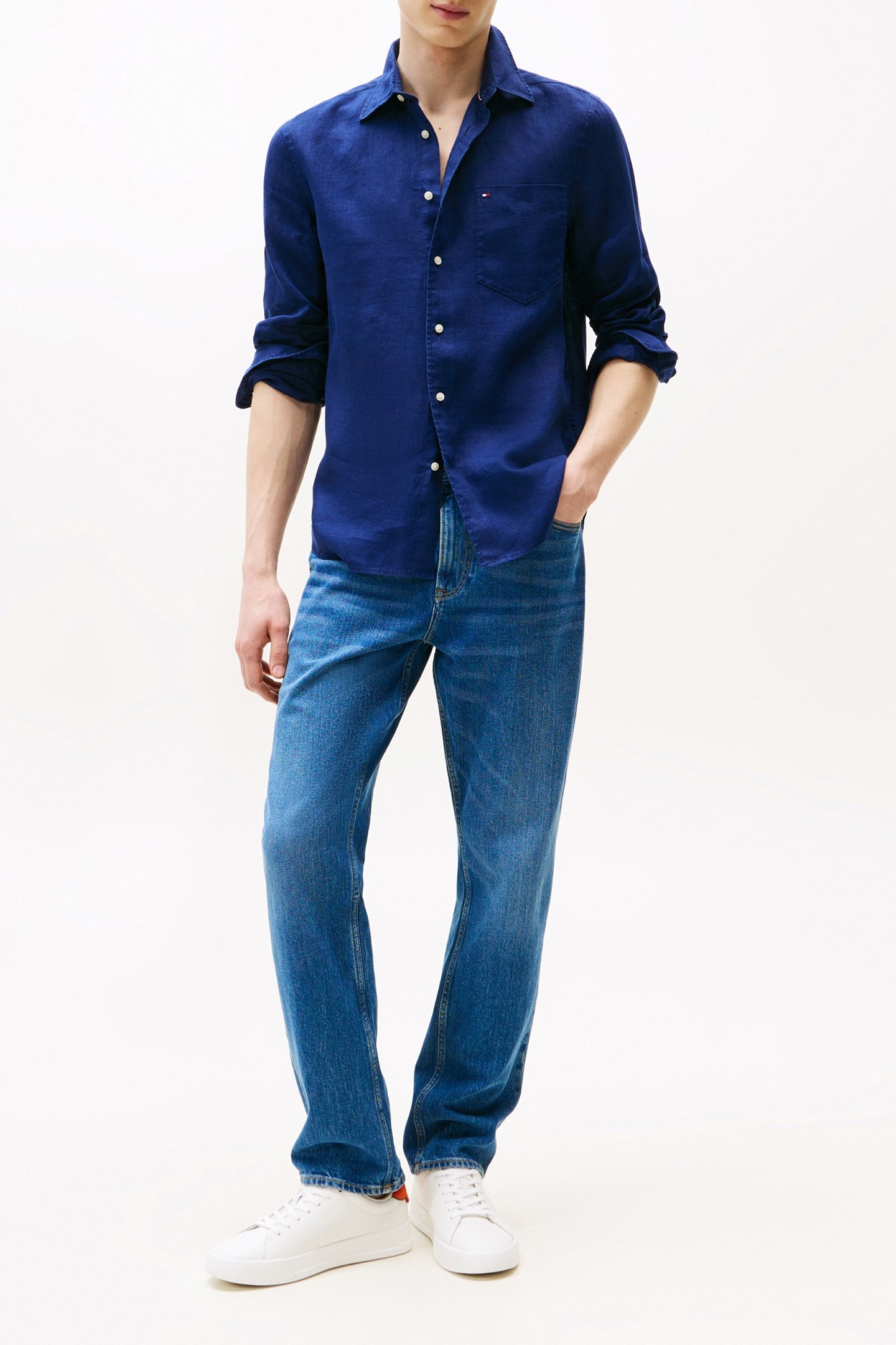 PIECE DYE LINEN RF SHIRT PREPPY SLIM FIT SHIRT IN NAVY 2