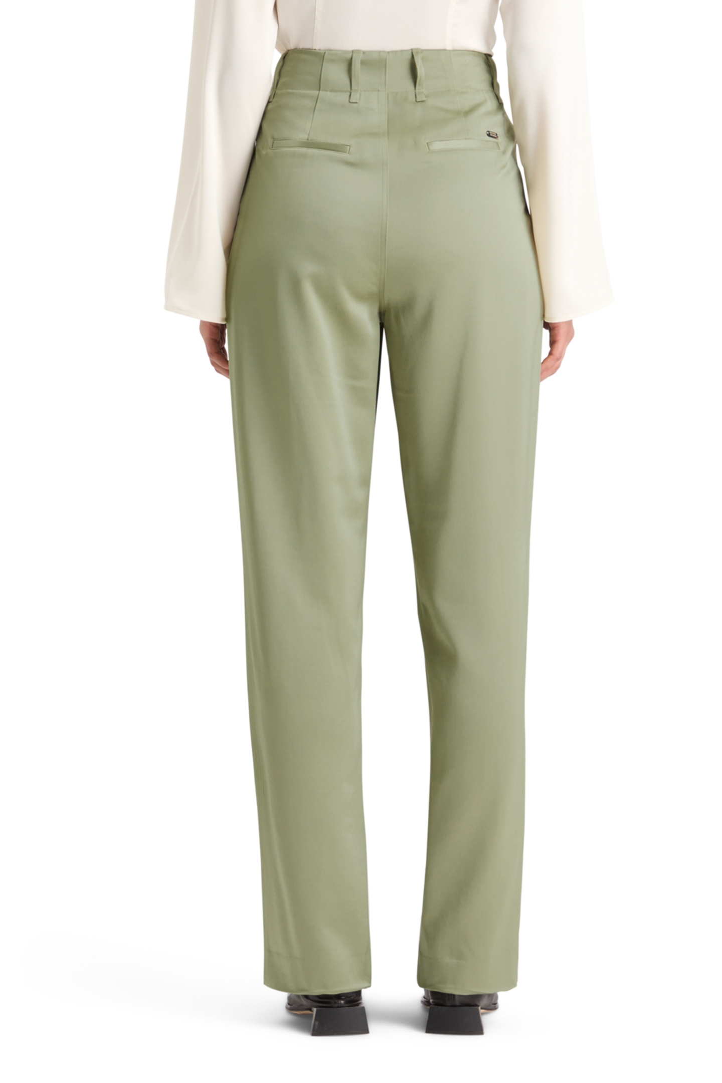 FAYE SATIN HIGH RISE RELAXED TAPERED LEG WASHED SAGE 2