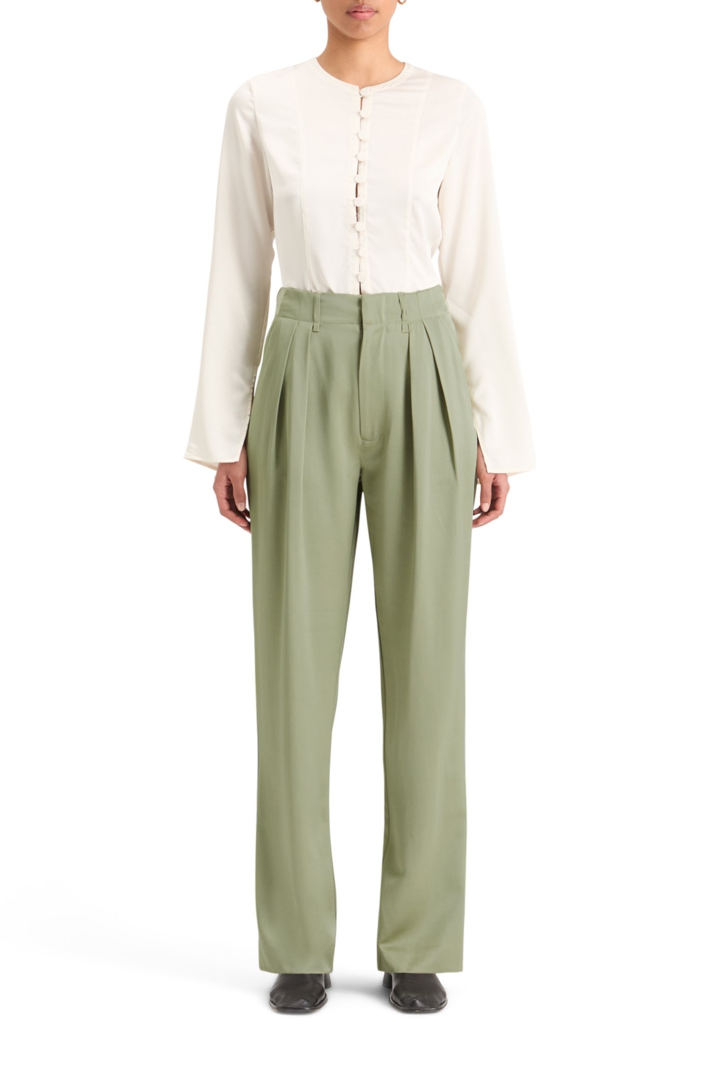 FAYE SATIN HIGH RISE RELAXED TAPERED LEG WASHED SAGE 3