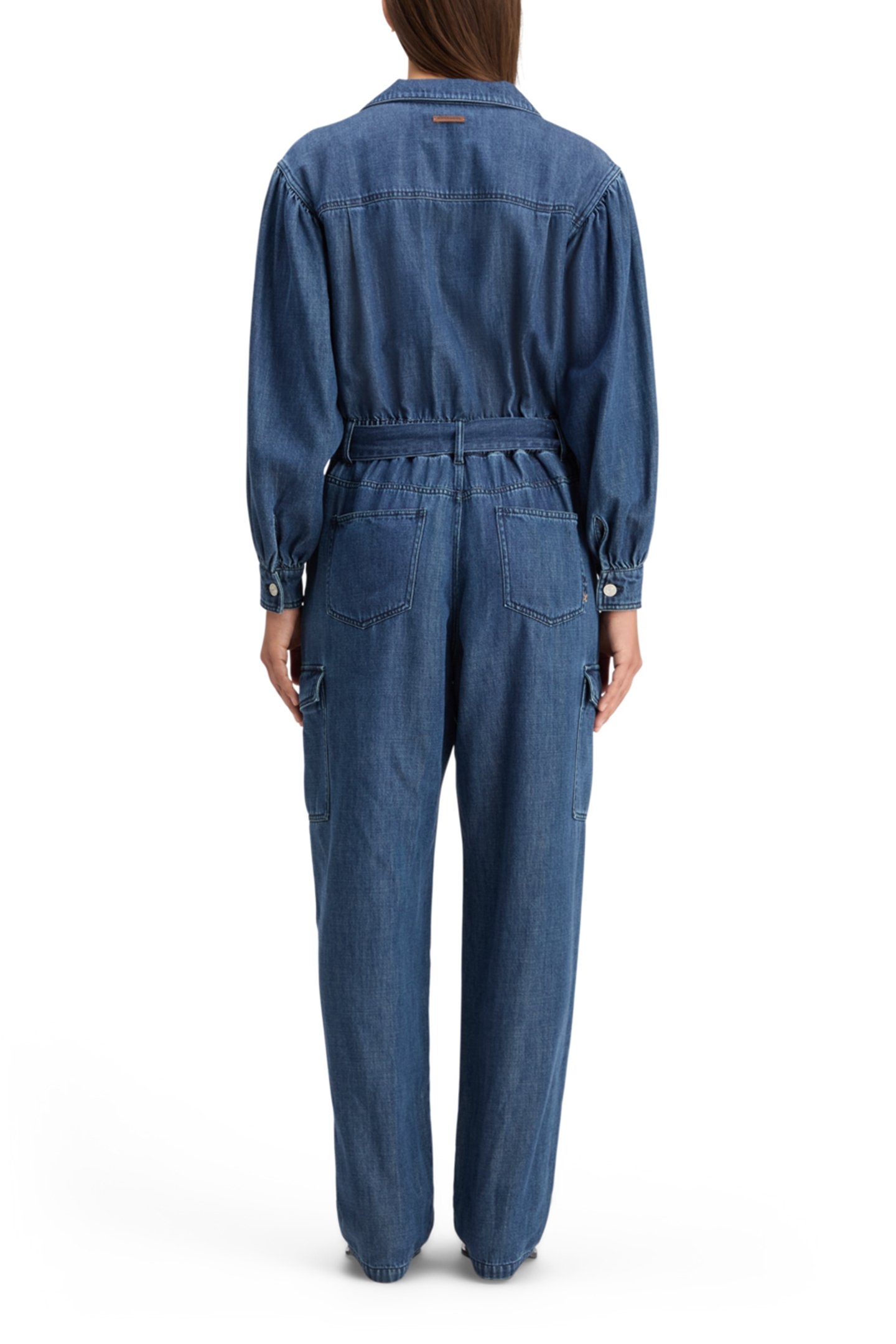 LIGHTWEIGHT DENIM JUMPSUIT IN DARK WASH WITH TONAL DETAILING 2