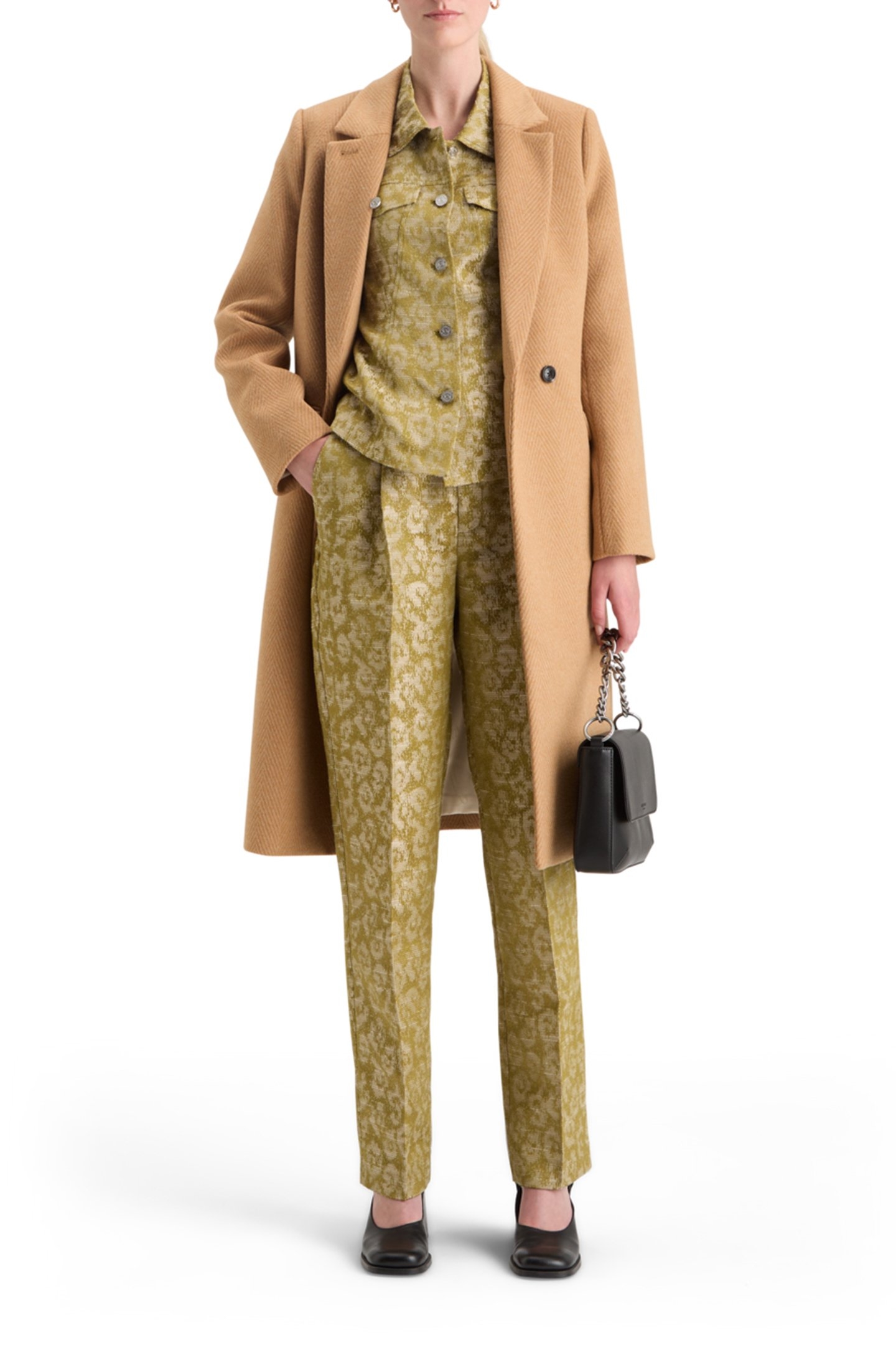 SINGLE BREASTED HERRINGBONE WOOL BLEND TAILORED COAT TABACCO 4