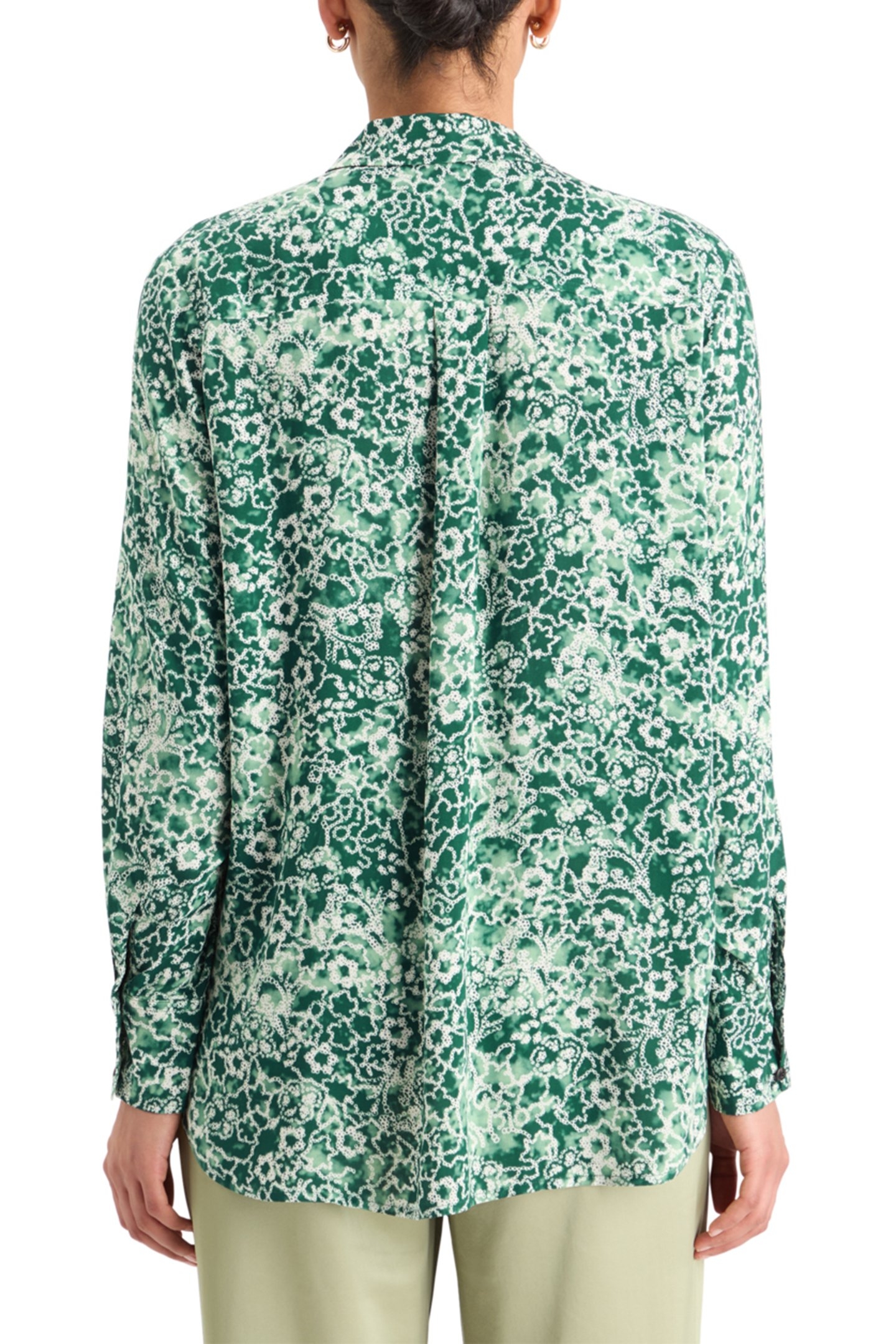VISCOSE PRINTED RELAXED FIT SHIRT SHIBORI FLORAL GREEN 2