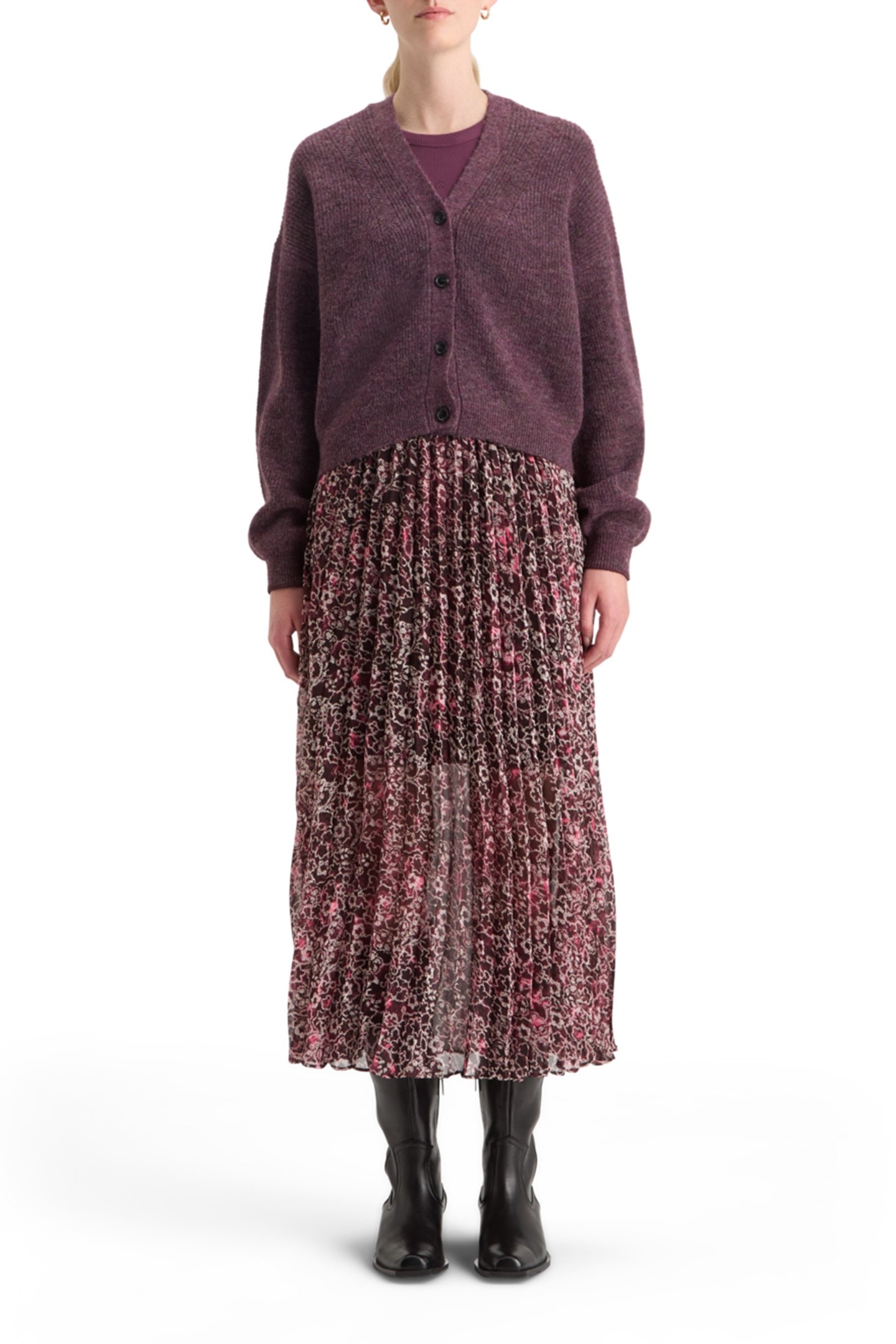 FUZZY RELAXED CARDIGAN BERRY MELANGE 3