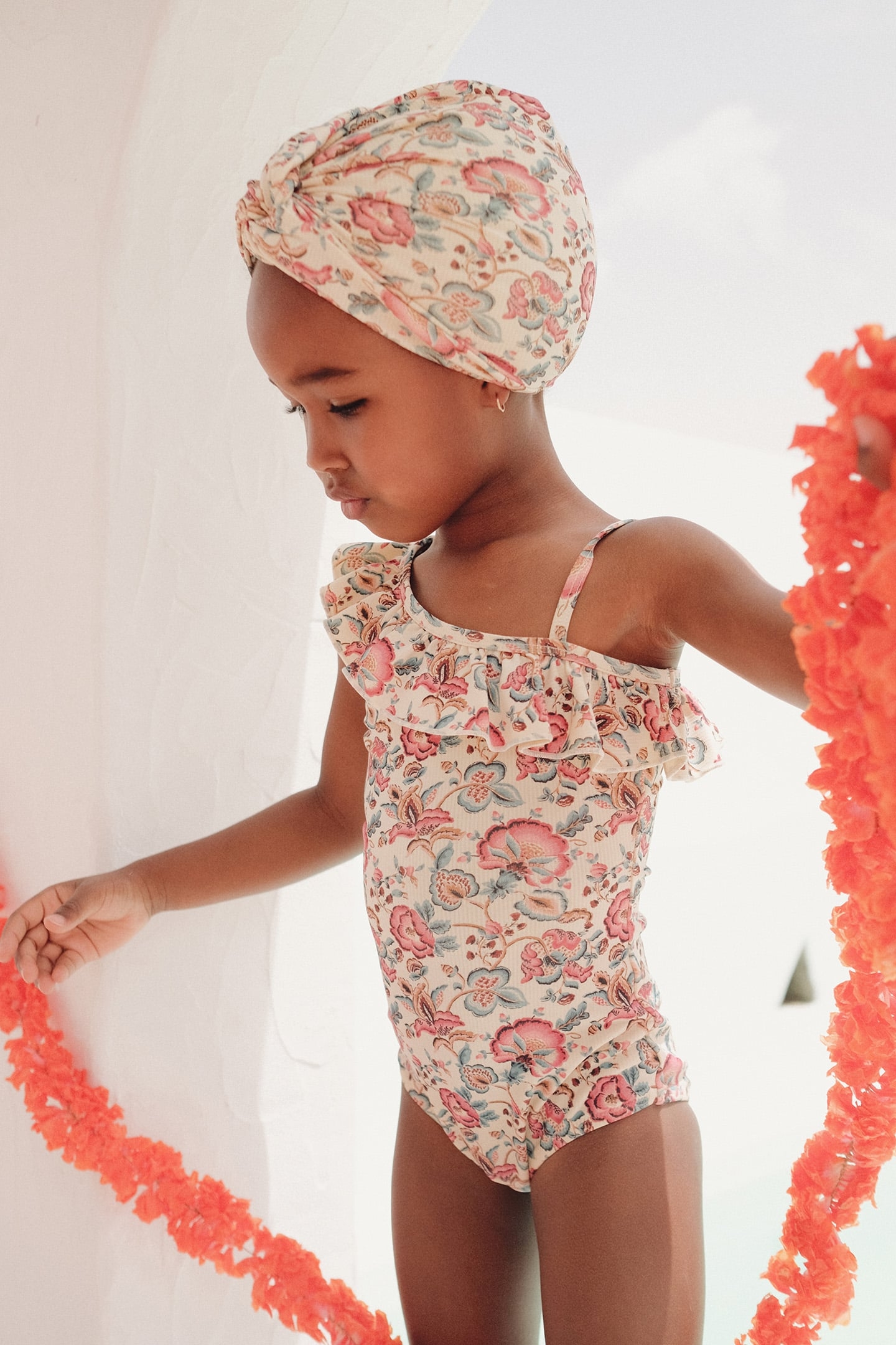 BATHING TURBAN ABINA CREAM INDIAN FLOWERS 1