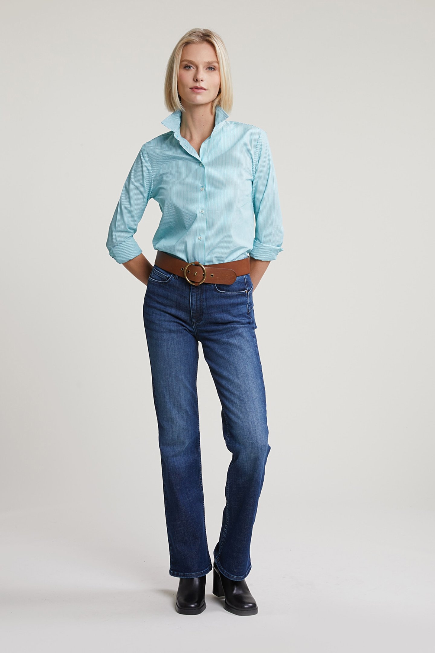 GREEN/WHITE STRIPED BLOUSE LONG SLEEVES 3