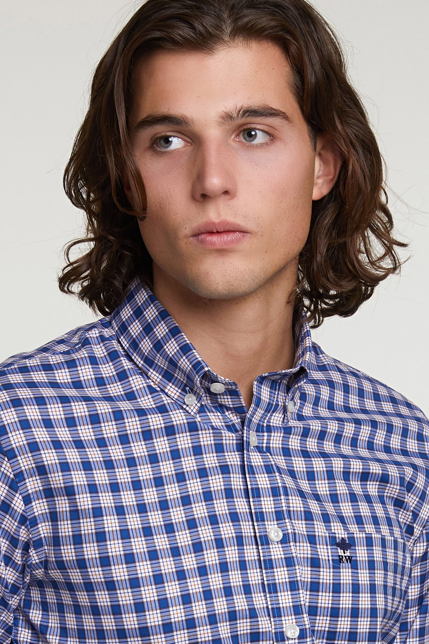 CUSTOM FIT CHECKED SHIRT WITH POCKET BLUE/ORANGE 3