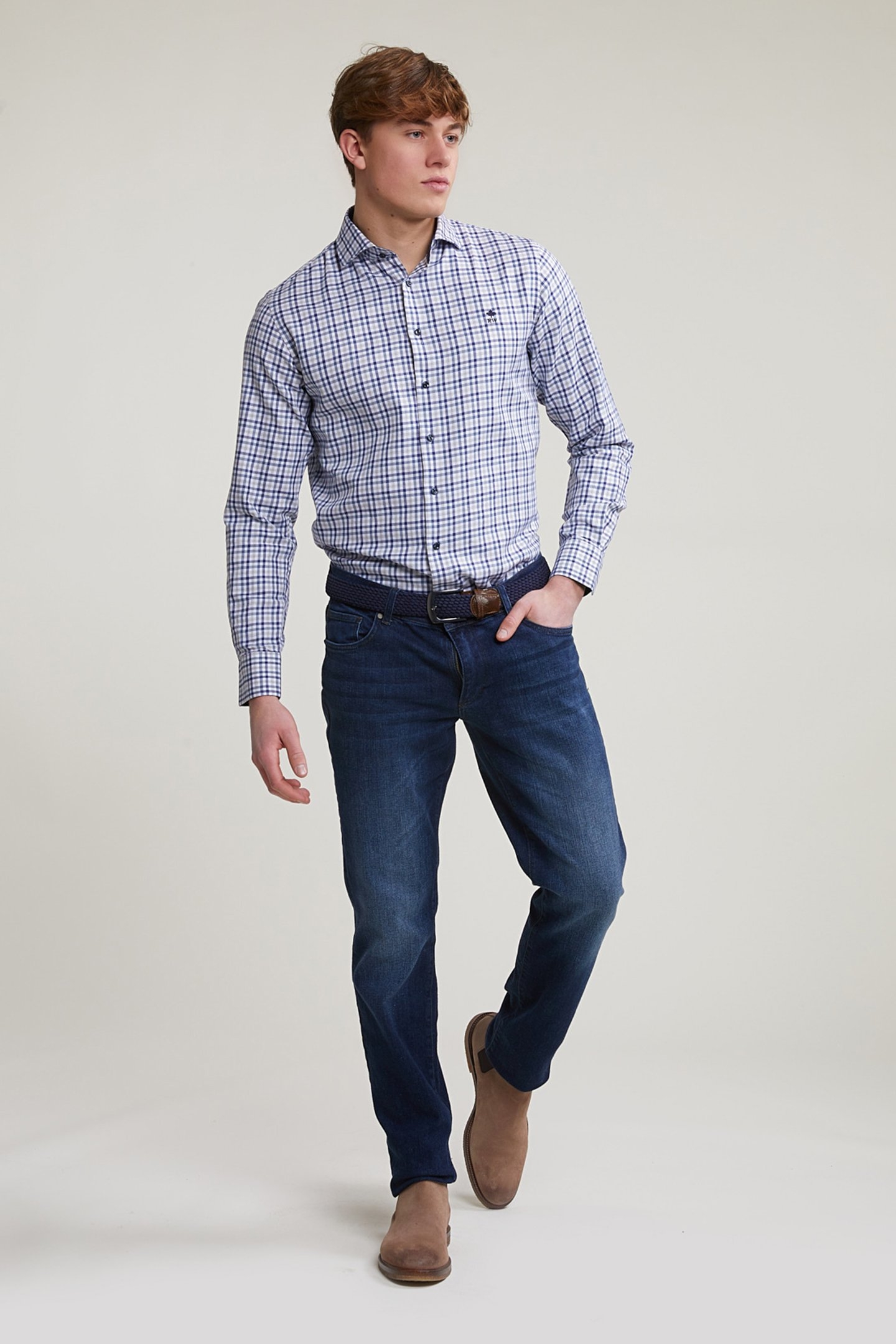 CUSTOM FIT CHECKED SHIRT BLUE/BEIGE 3