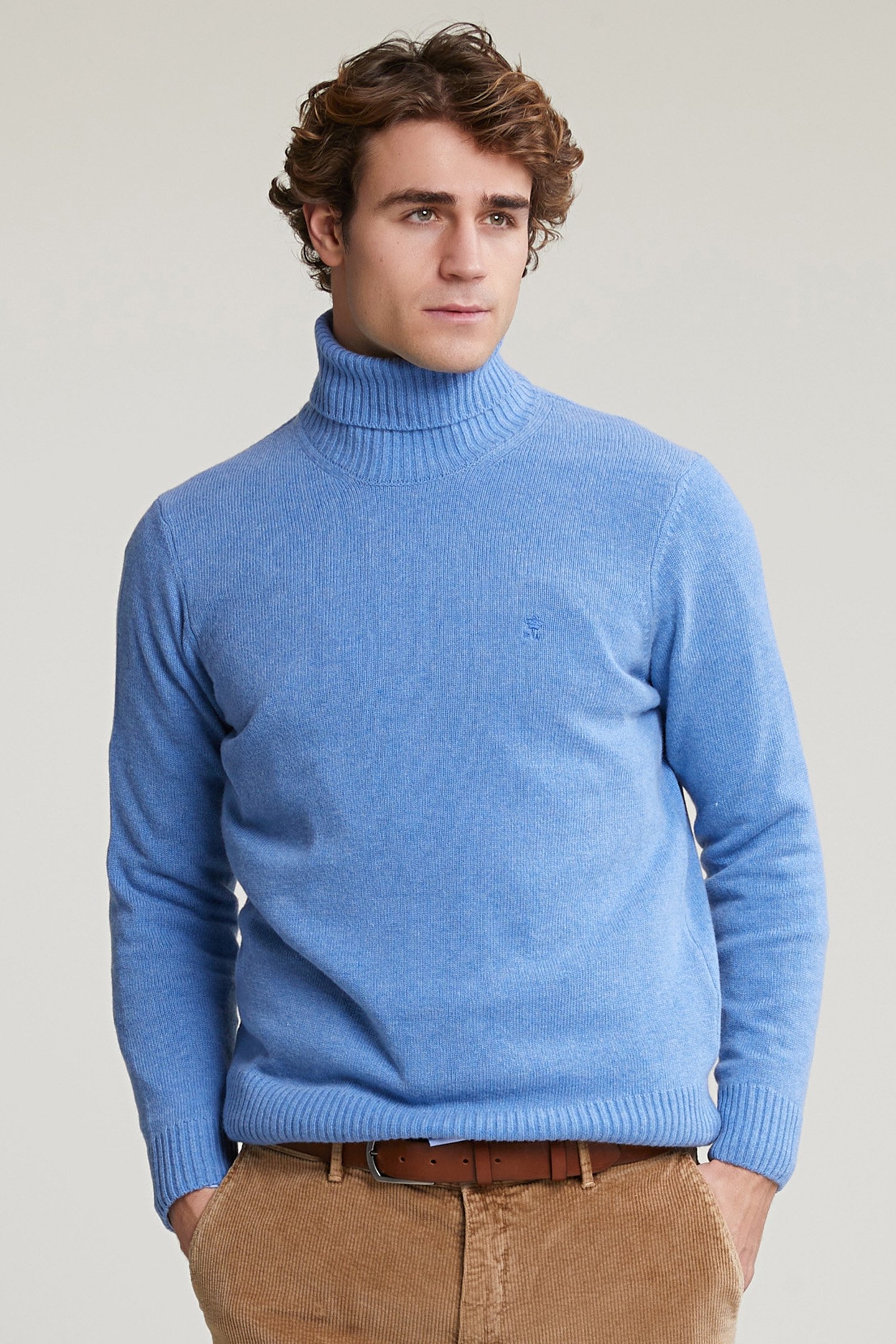 LOOSE FIT WOOL-CASHMERE ROLL NECK SWEATER SKY MIX 1