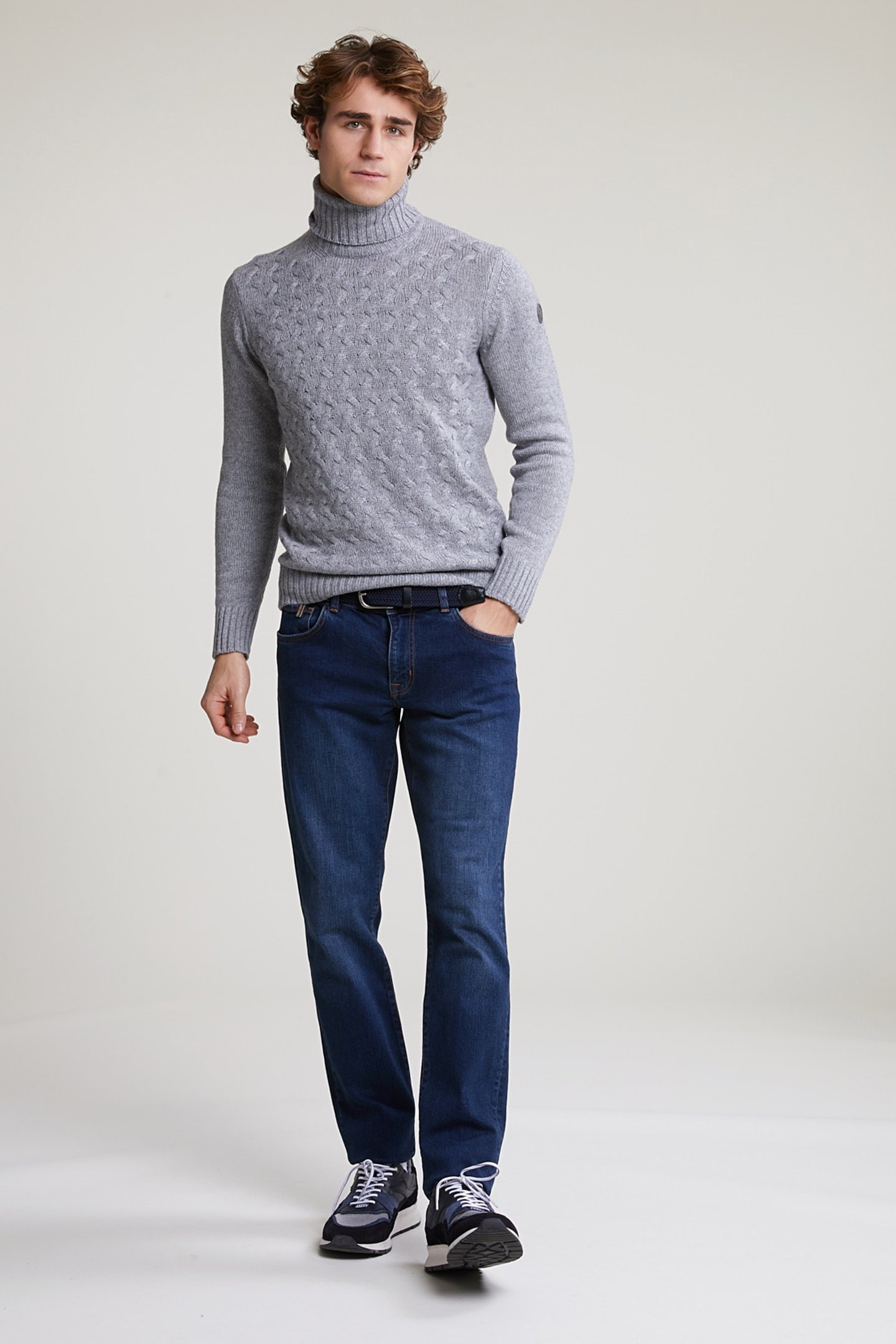 CUSTOM FIT WOOL-CASHMERE ROLL NECK SWEATER INOX MIX 3