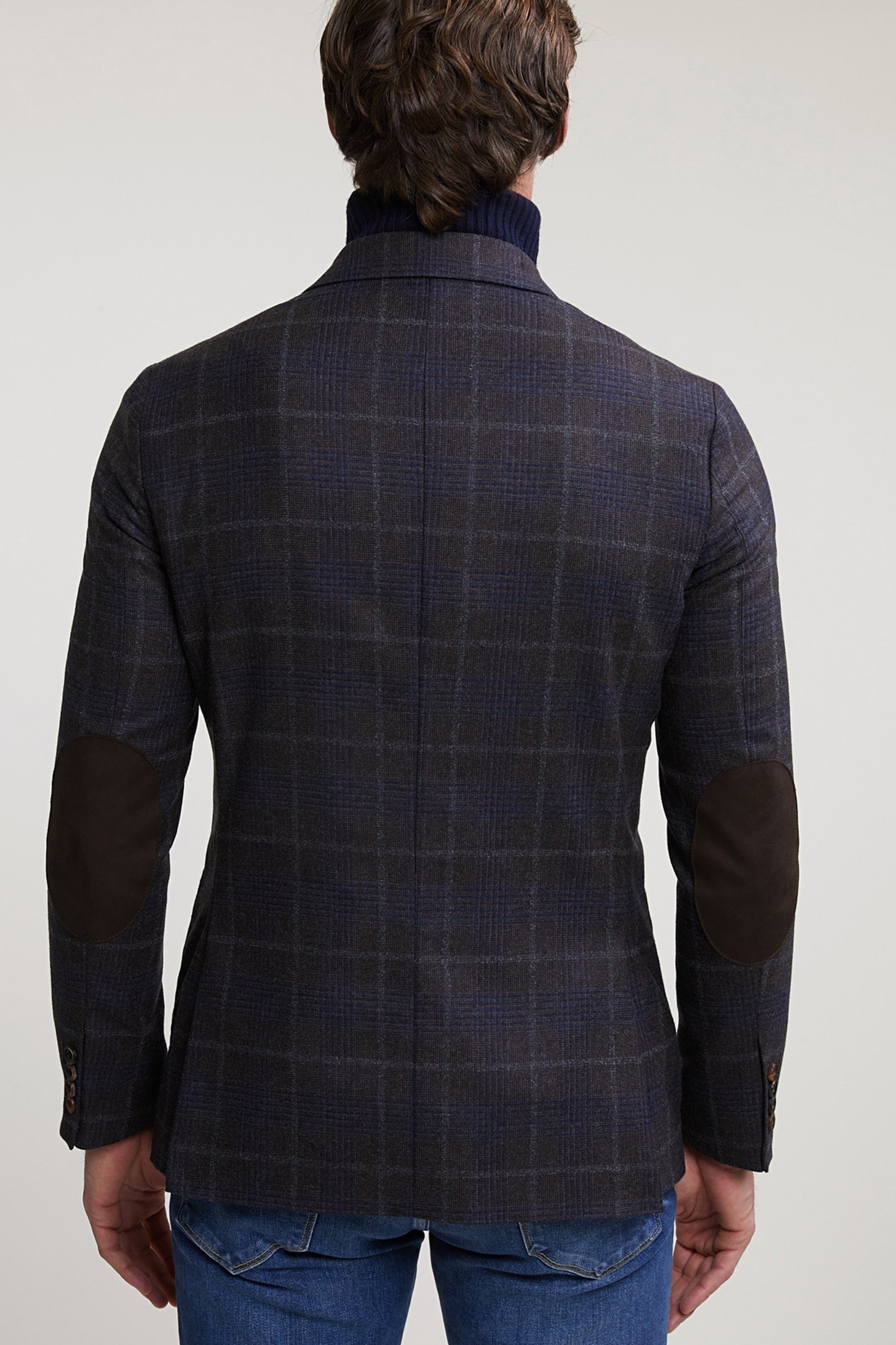 CHECKED VIRGIN WOOL-CASHMERE BLAZER BROWN/BLUE 2