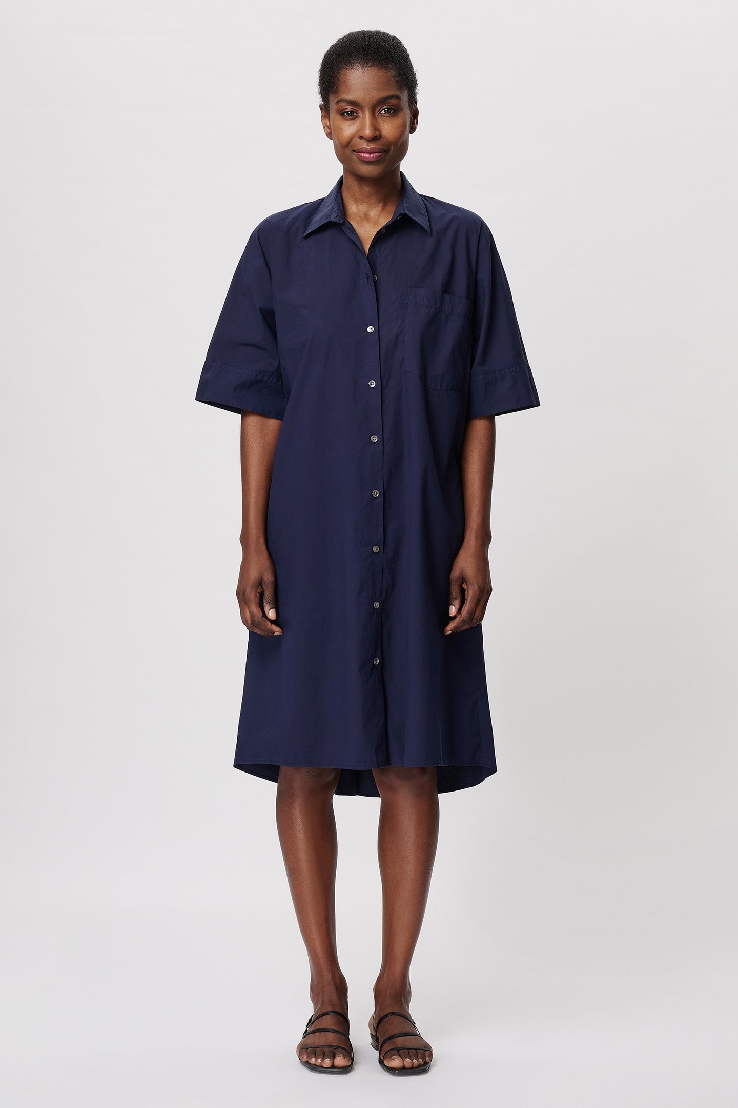 COTTON SHORT SLV SHIRT DRESS MIDNIGHT BLUE 1