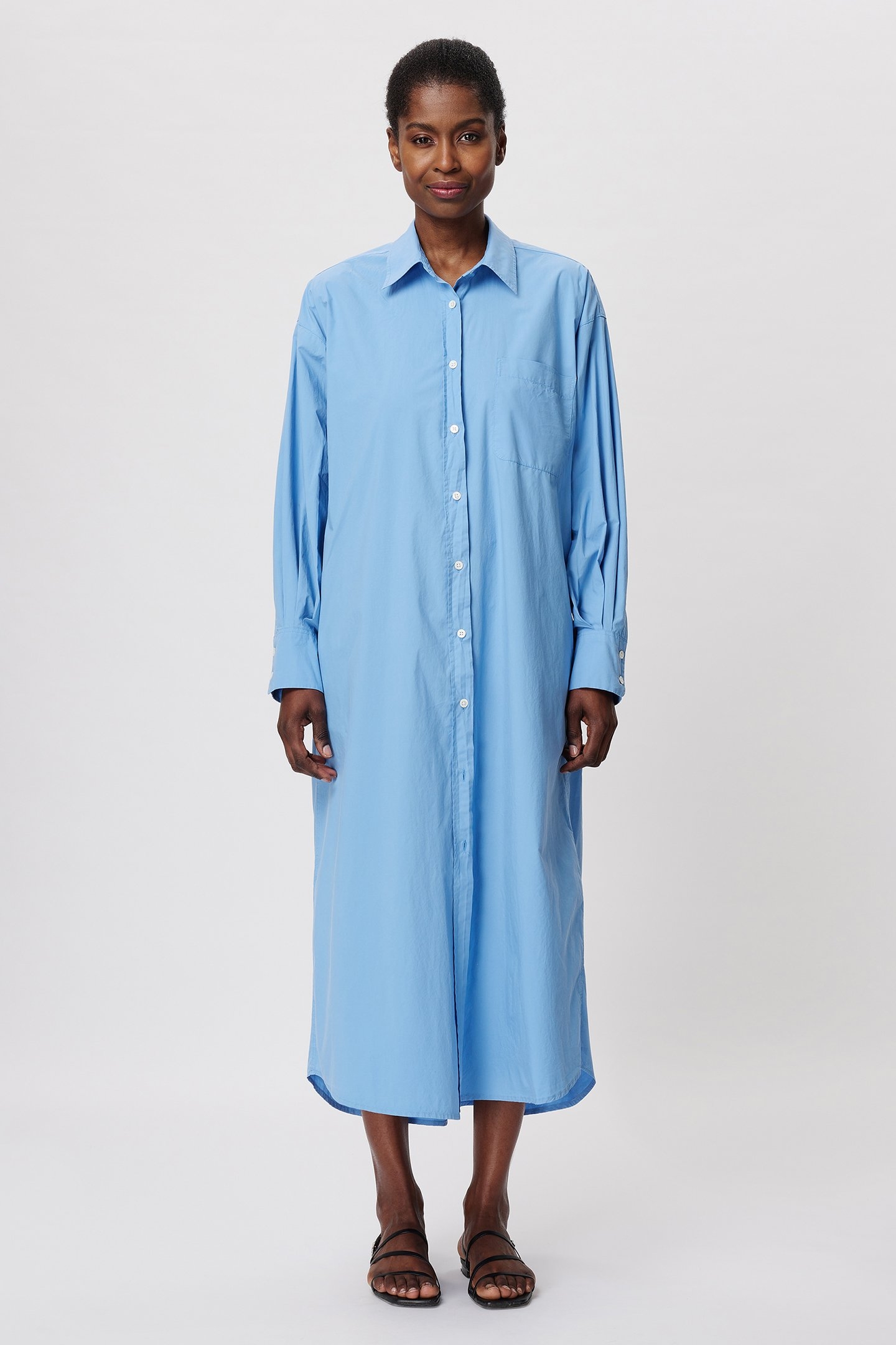 COTTON POPLIN LONG SHIRT DRESS SKY BLUE 1