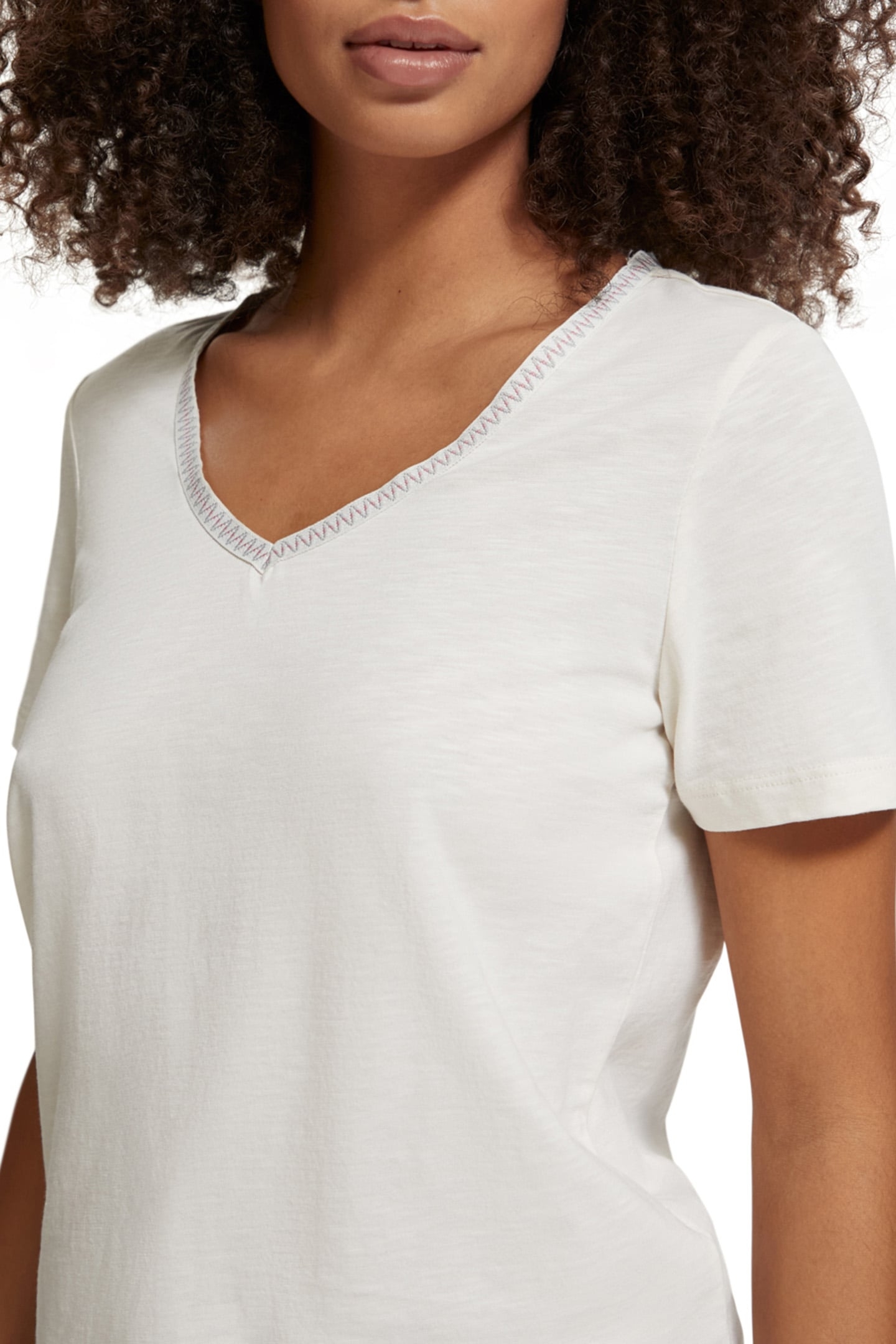 WOVEN TRIM V-NECK T-SHIRT SOFT ICE 6