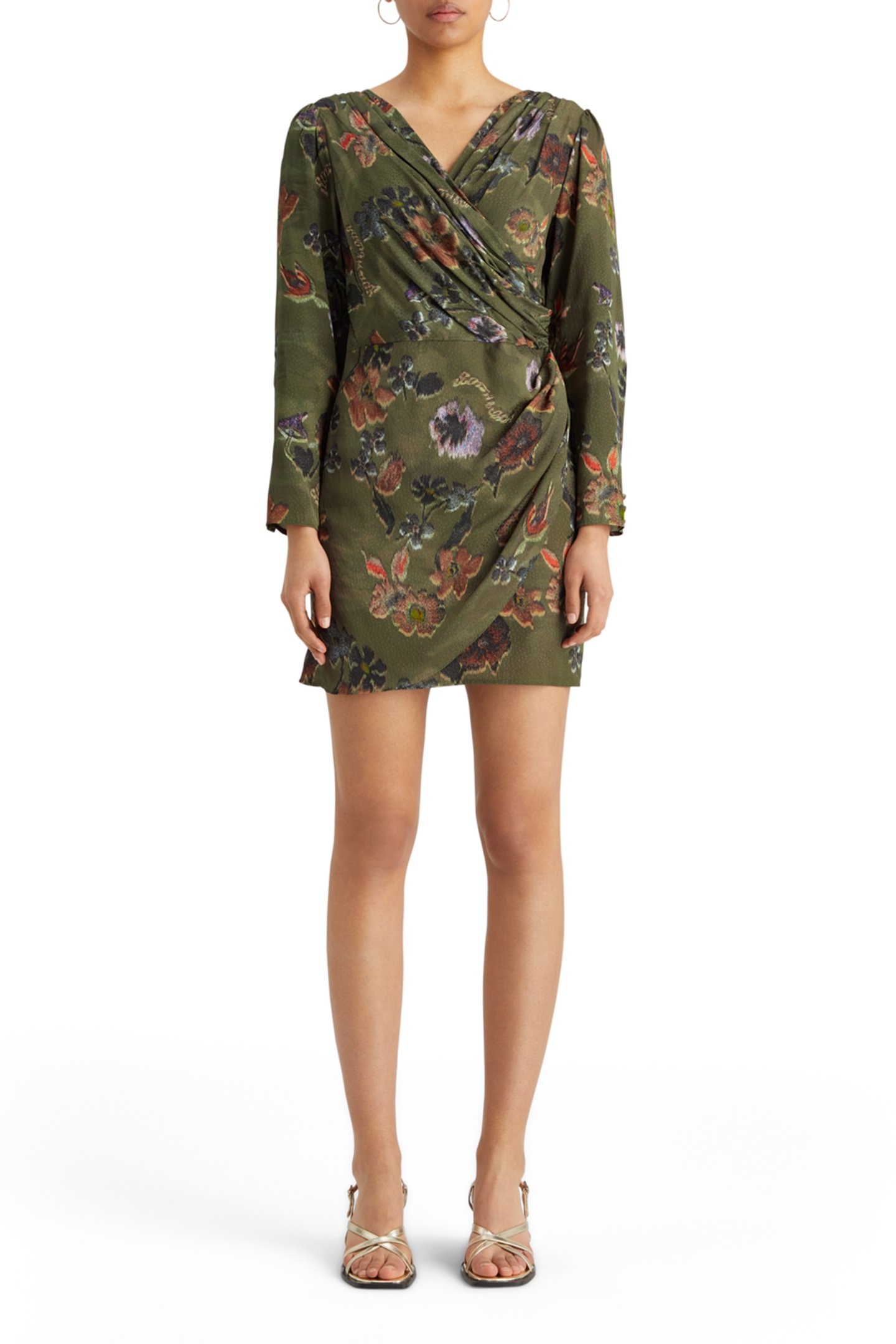 MINI VISCOSE JACQUARD WRAP DRESS POETRY TAPESTRY MILITARY 1