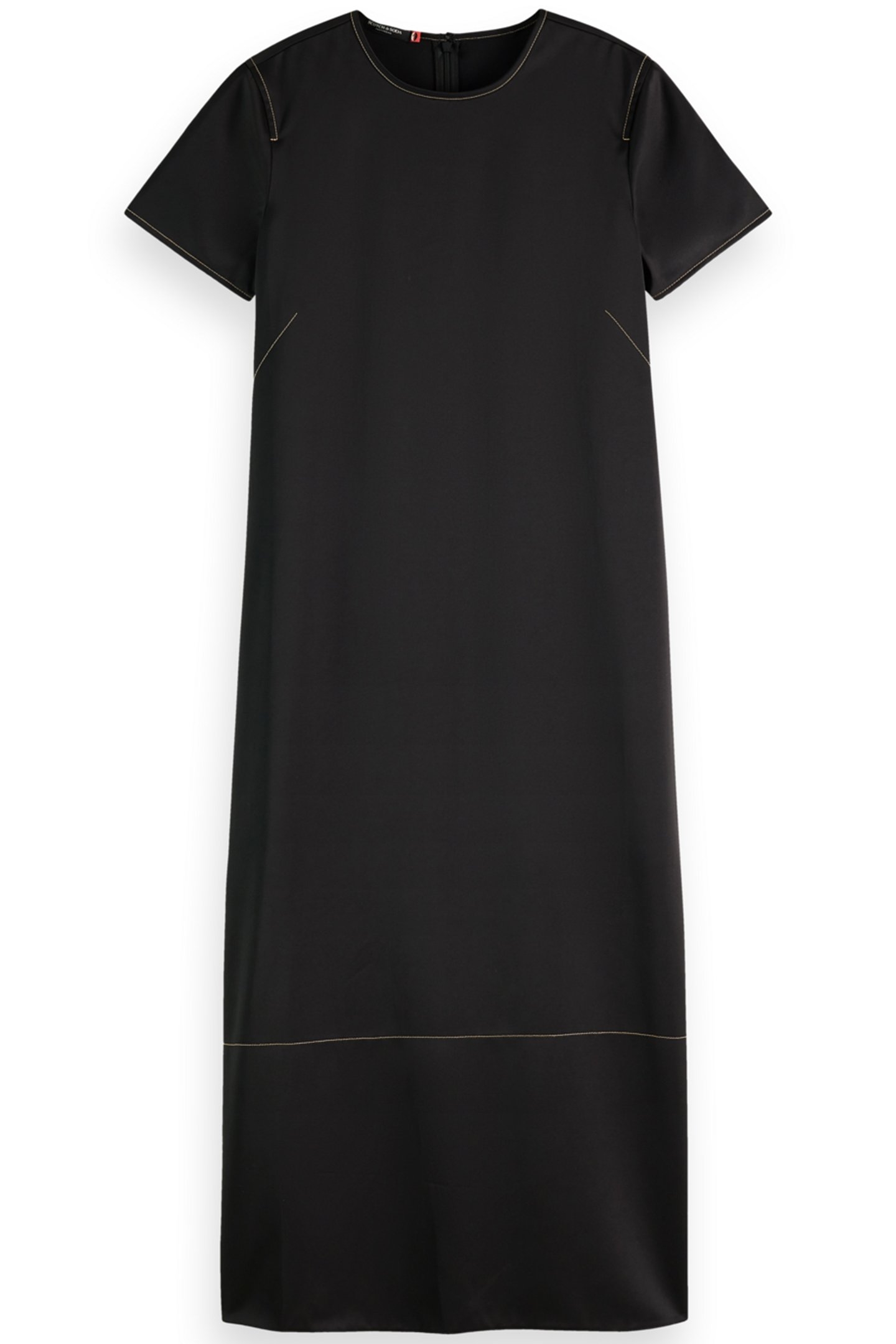 CONTRAST STITCHING SATIN DRESS EVENING BLACK 1