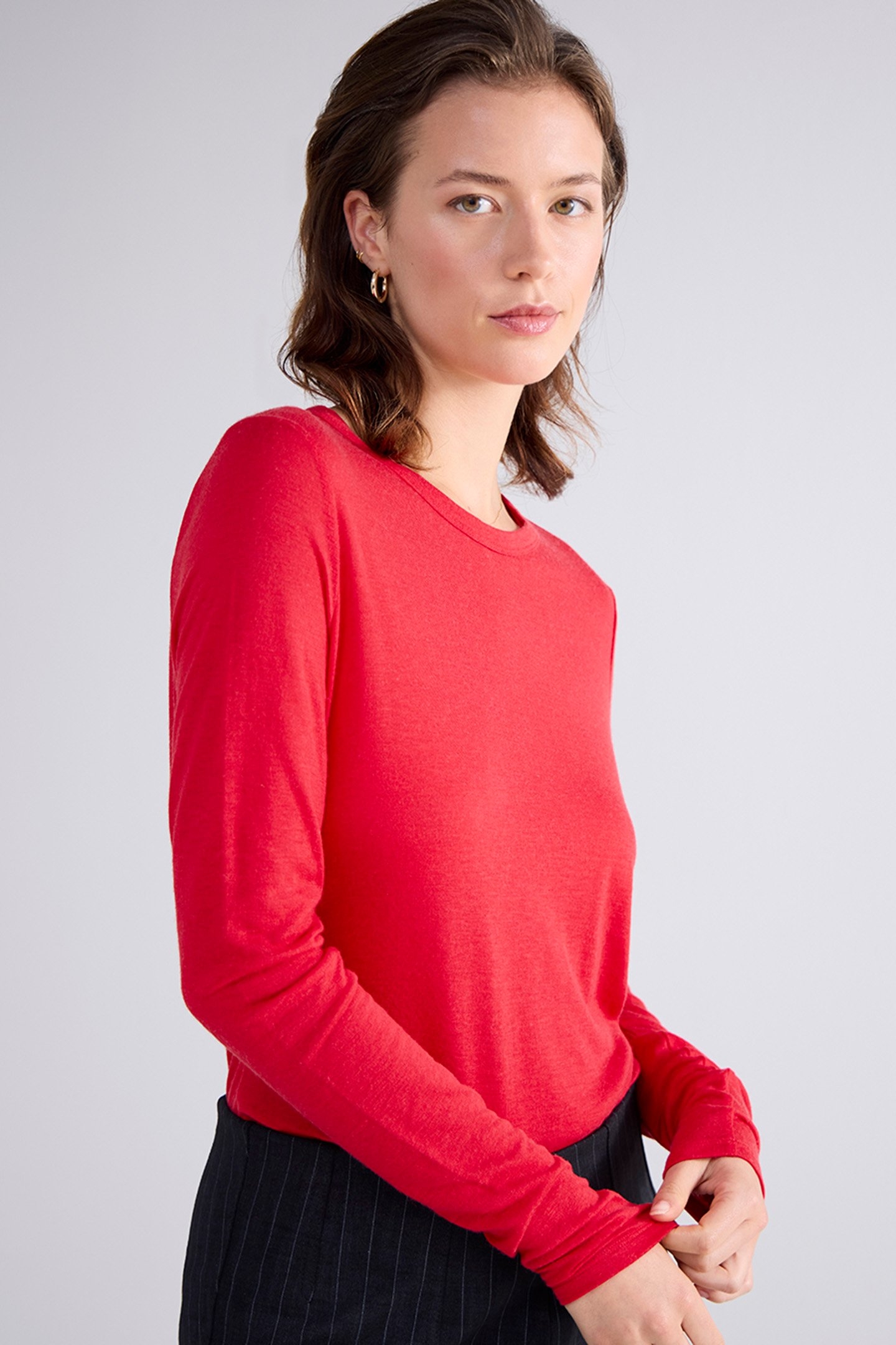 ROUND NECK TOP LYOCELL WOOL BASICS TRUE RED 4