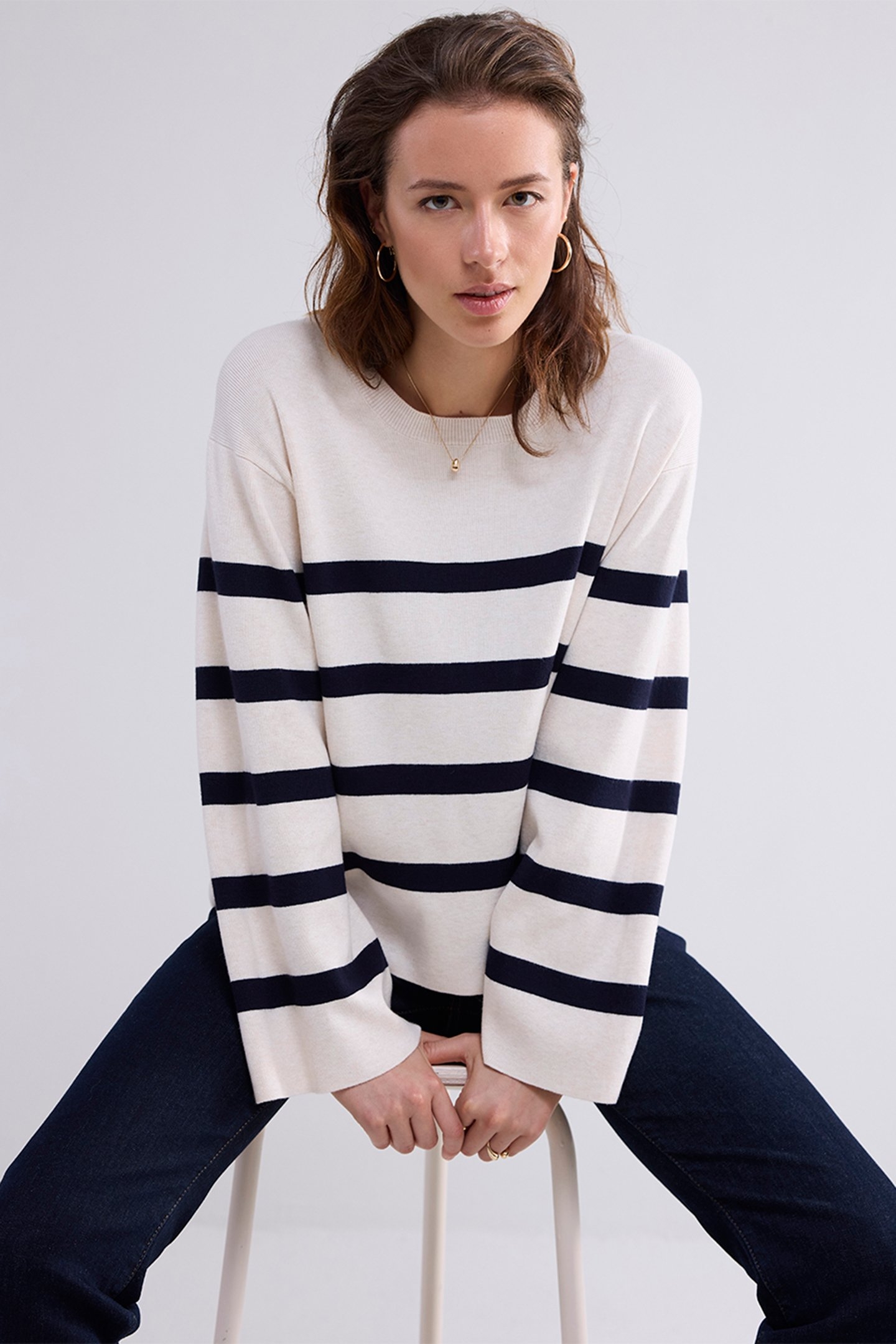 STRIPED SWEATER SOFT VISCOSE POLYAMIDE KNIT IVORY 4