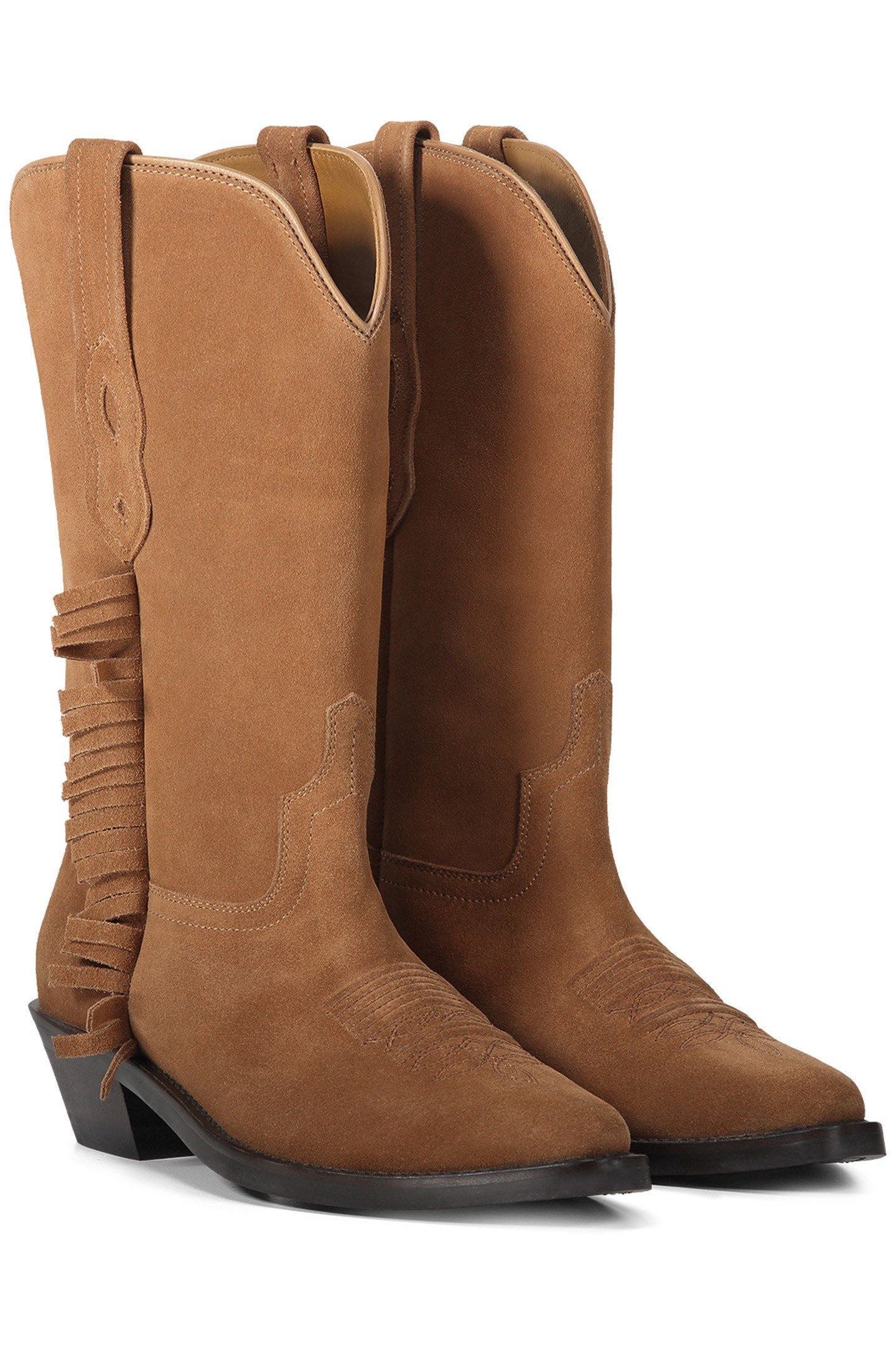 LEATHER COWBOY BOOT WITH FRINGES CARAMEL COFFEE 1