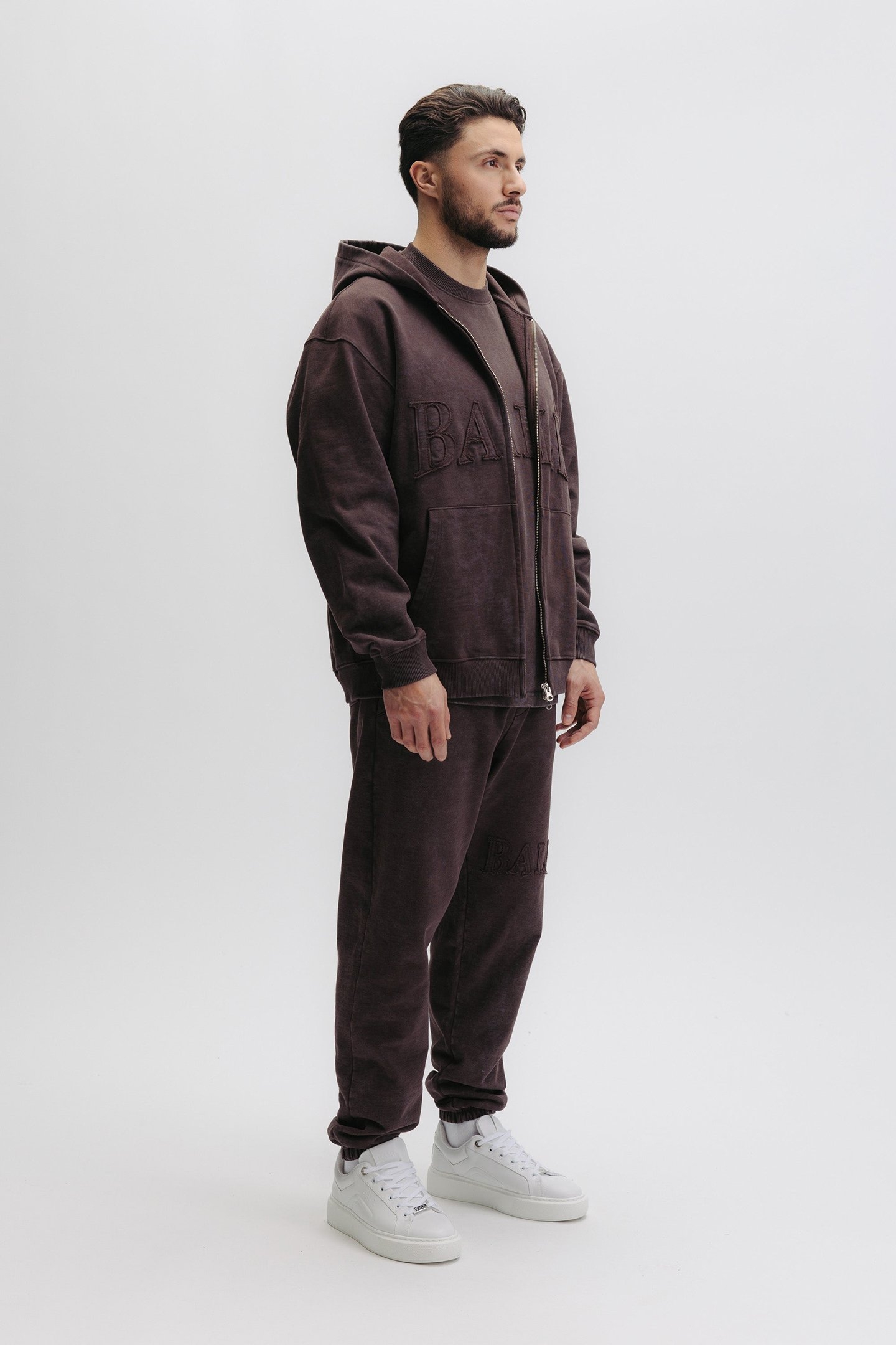 URBAN WASHED ZIP HOODIE DEEP BROWN 5