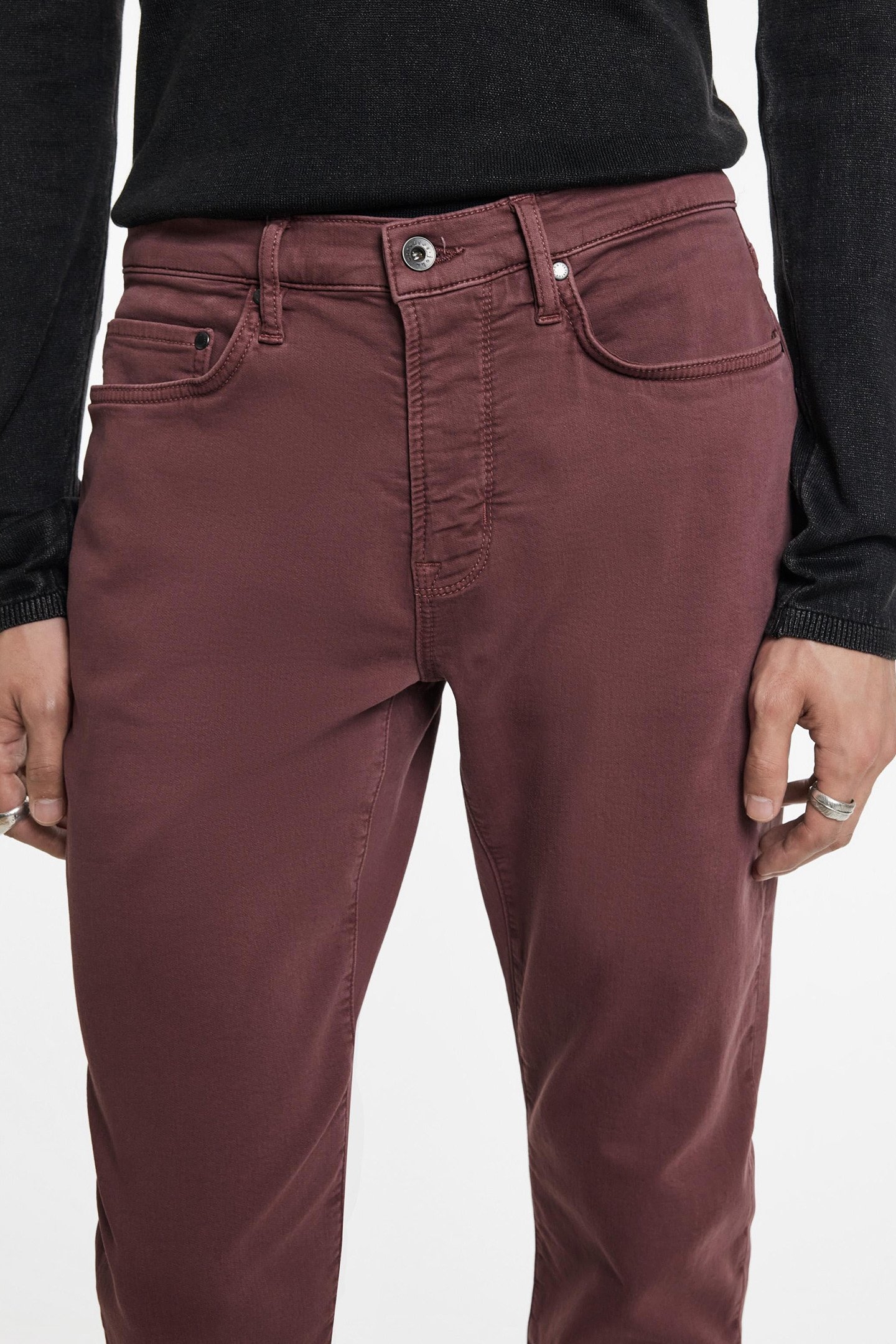 SLIM FIT WINTER GARMENT DYED DENIM OXBLOOD 3