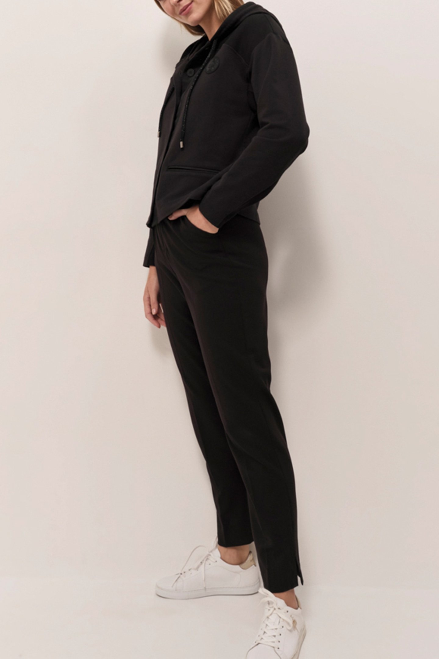 MABOIA  - BLACK ZIP-UP HOODED CARDIGAN IN DUAL-MATERIAL FLEE 3