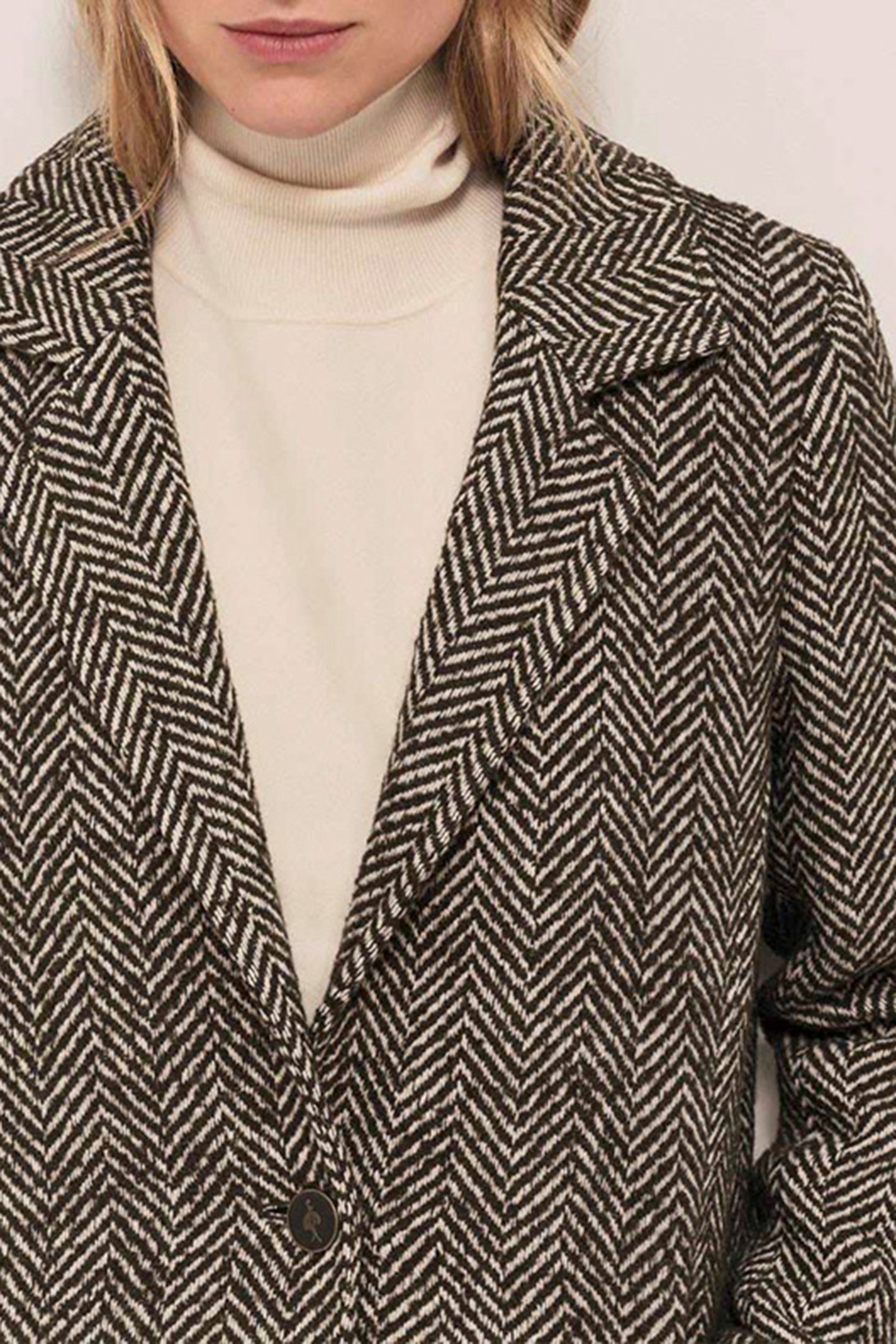 DEW - KHAKI WOOL COAT WITH HERRINGBONE PATTERN AND REMOVABLE 6