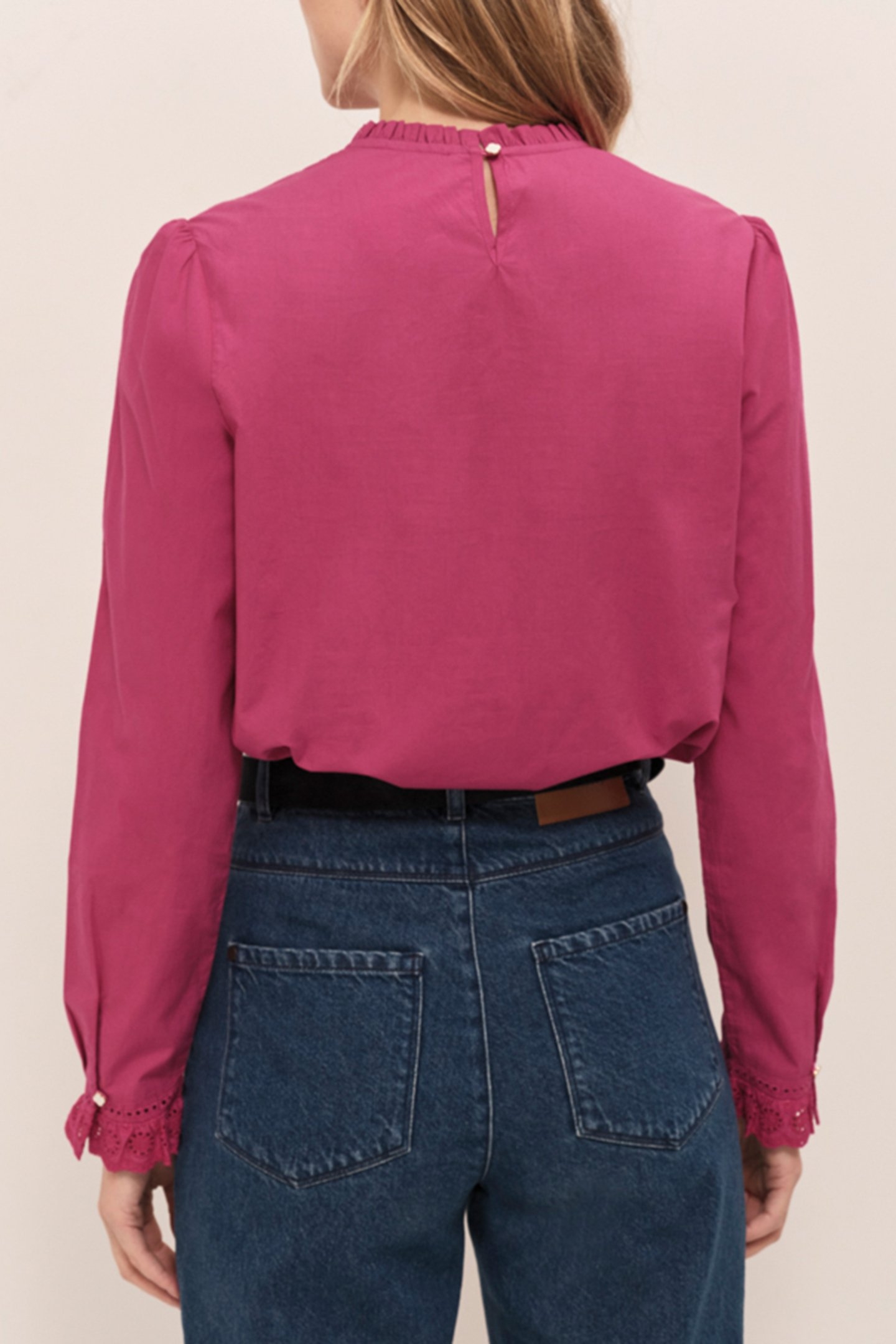CRISTAL - FUCHSIA BLOUSE WITH RUFFLED COLLAR AND LACE 2