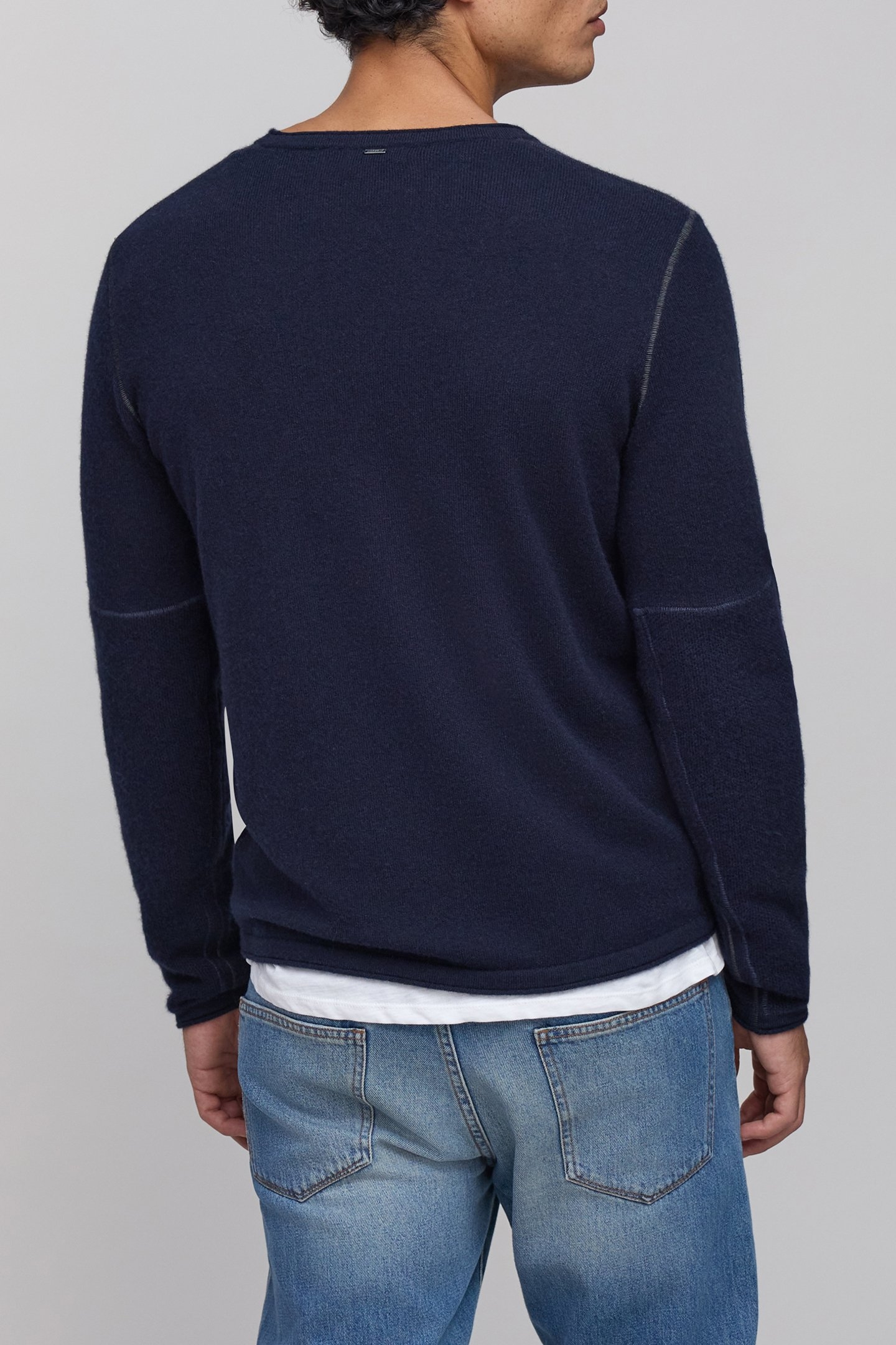 NAVY PURE CASHMERE V_NECK SWEATER 2